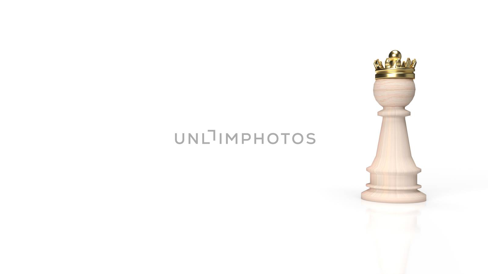 The wood chess and gold crown on white background for business c by Niphon_13