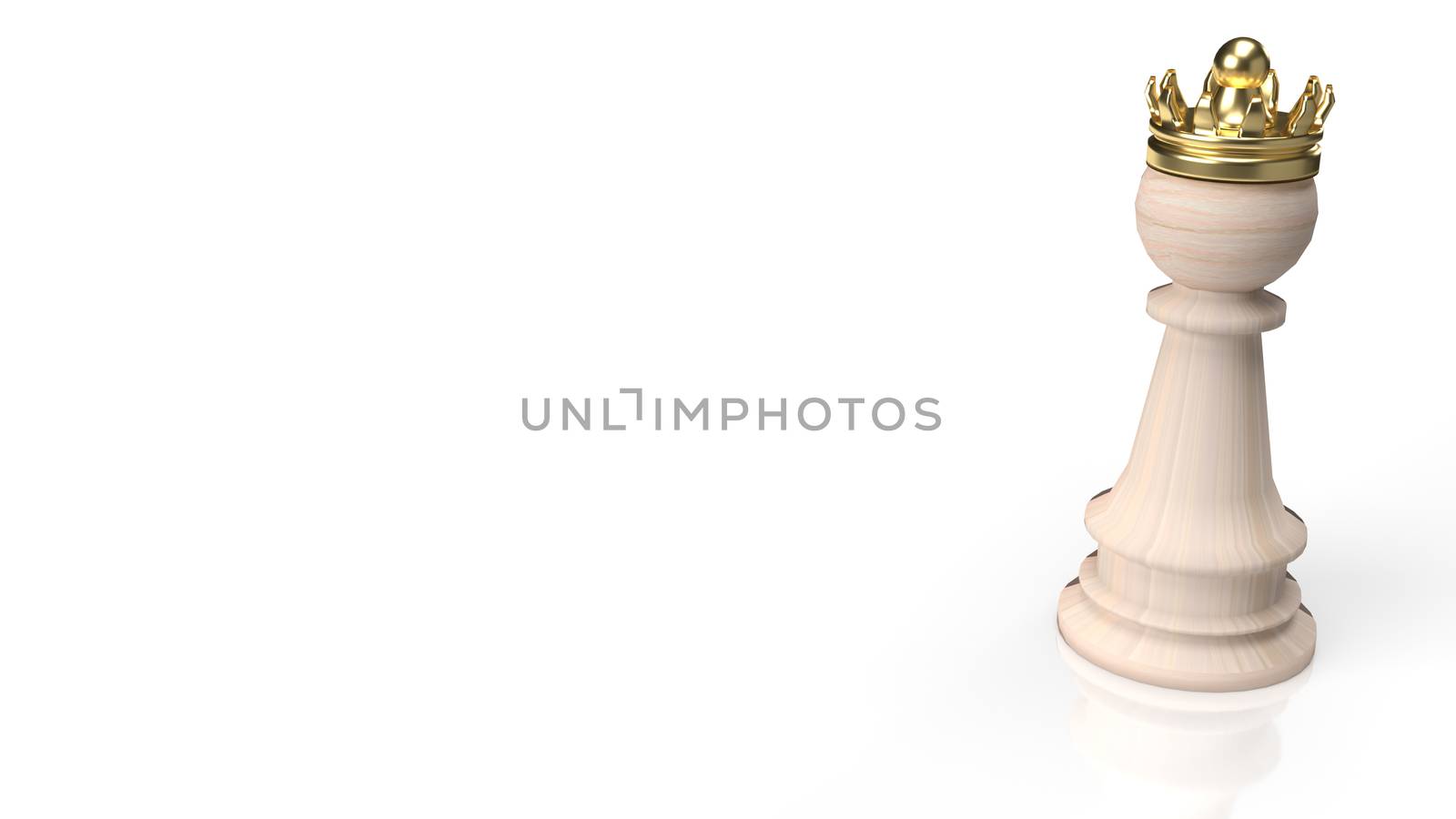 wood chess and gold crown on white background for business content 3d rendering.