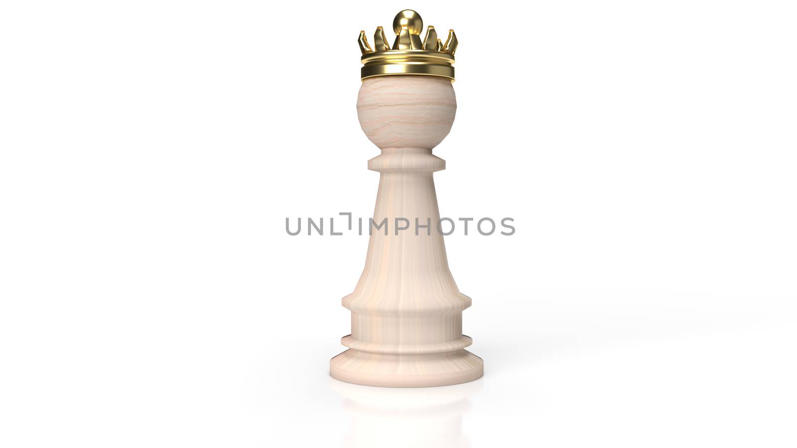 The wood chess and gold crown on white background for business c by Niphon_13