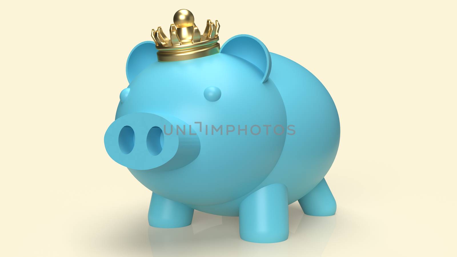 blue pig bank and crown for business content 3d rendering
