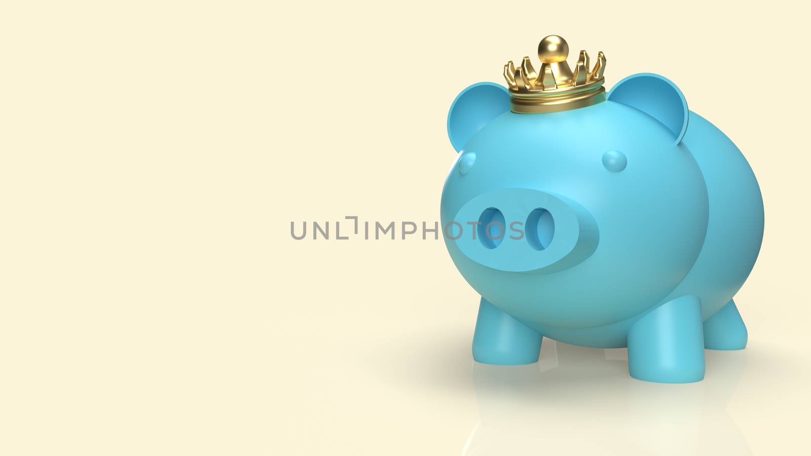 blue pig bank and crown for business content 3d rendering
