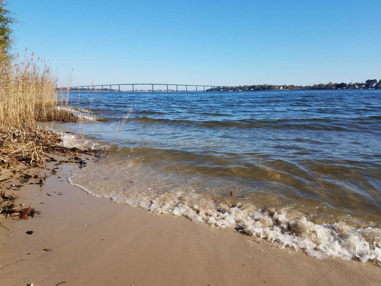 bridge at Solomons Island, Maryland with waves in water