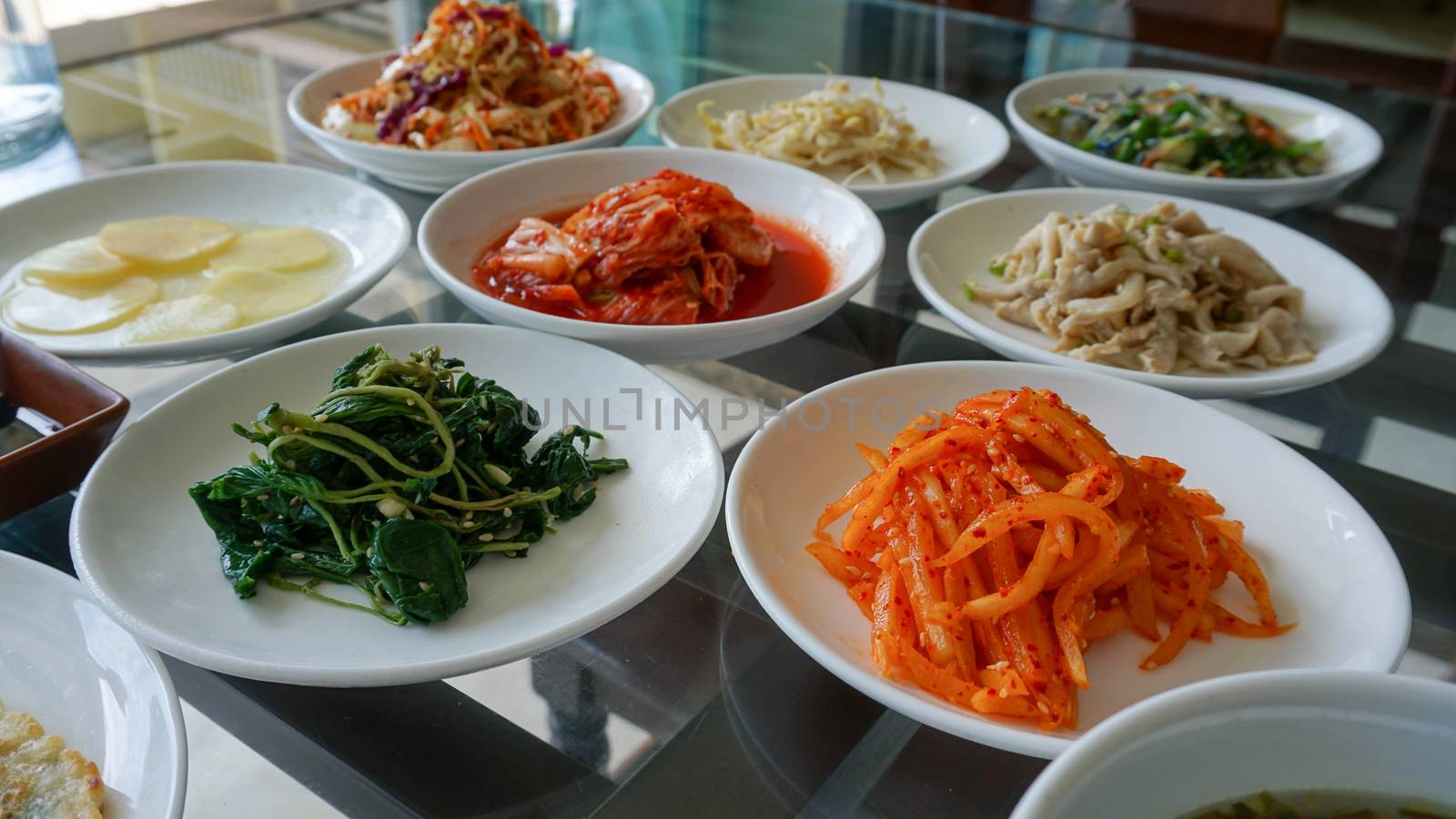 Set of Traditional Korean foods on table
