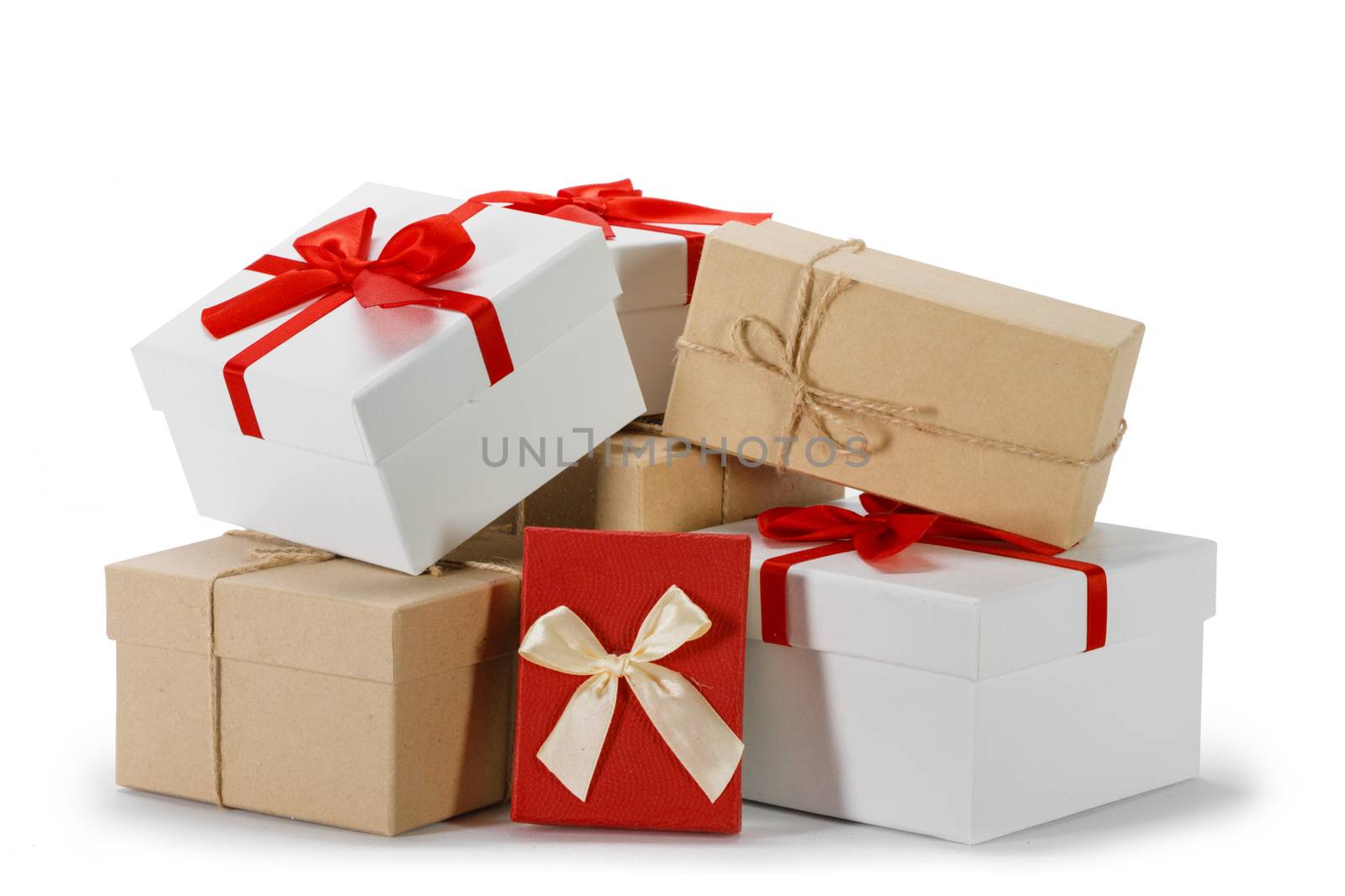 Gift boxes on white background Christmas New Year Advent birthday celebration