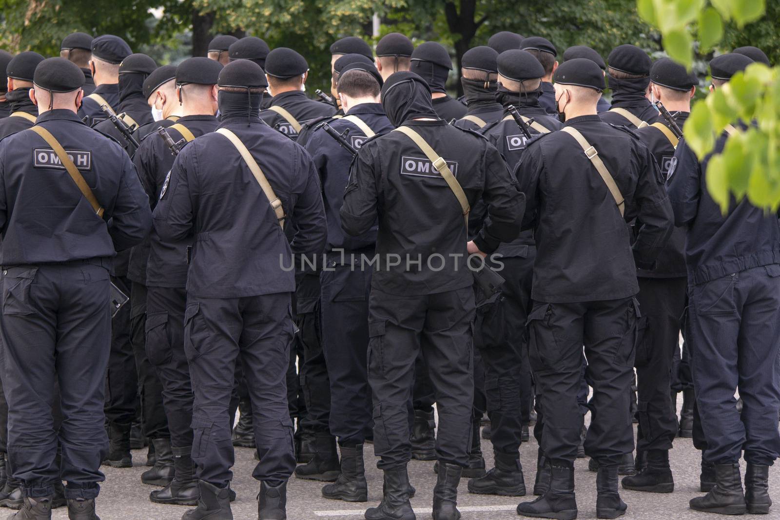 Formation of soldiers of the Russian OMON(riot police), removed from the back