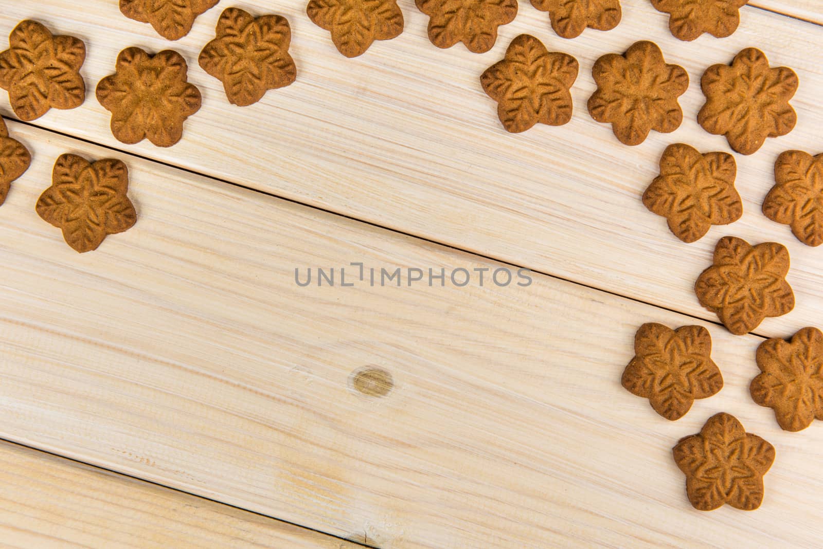 ?hristmas homemade gingerbread cookies on wooden background with empty copy space for your text.
