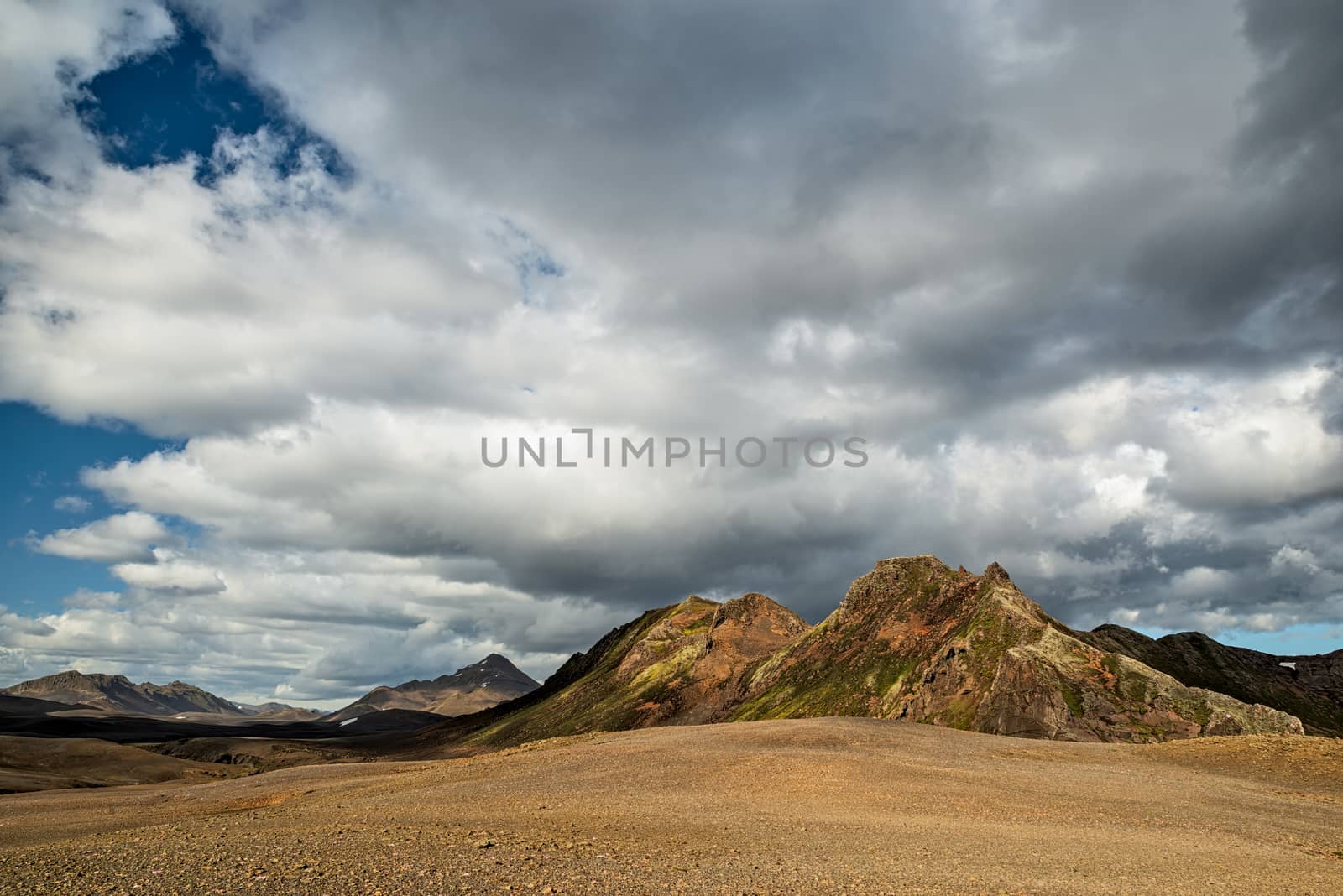 Mountains along the road to Langisjor lake in a summer day, Iceland