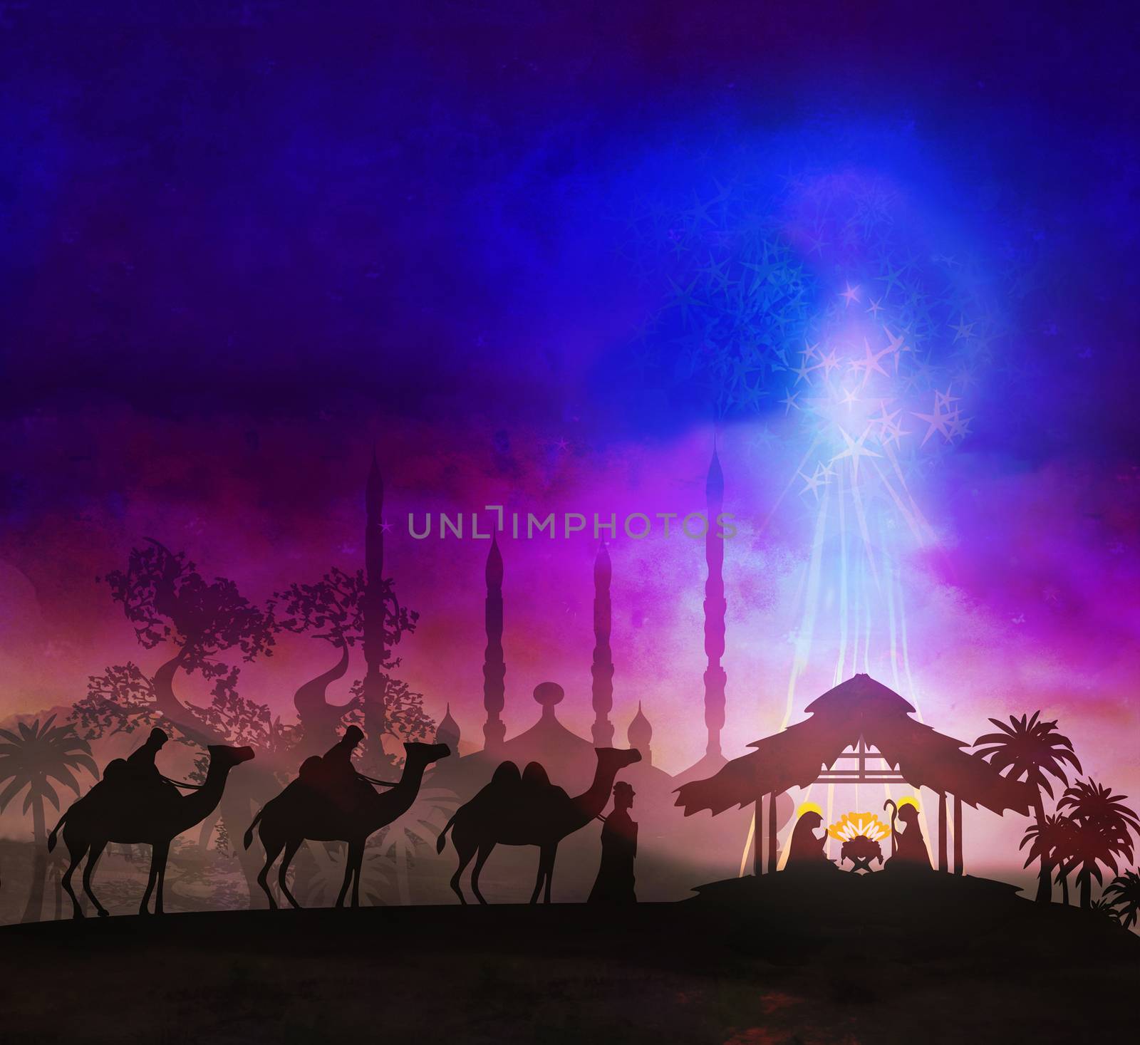 Biblical scene - birth of Jesus in Bethlehem.