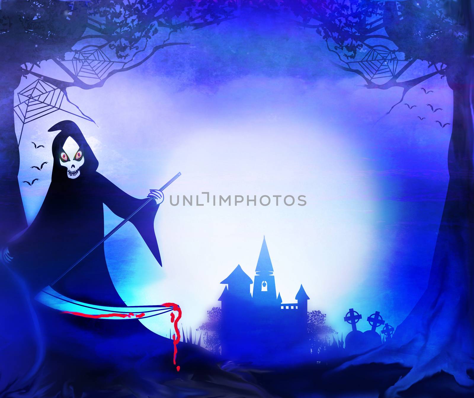 Grim reaper and the haunted castle - Halloween party poster by JackyBrown