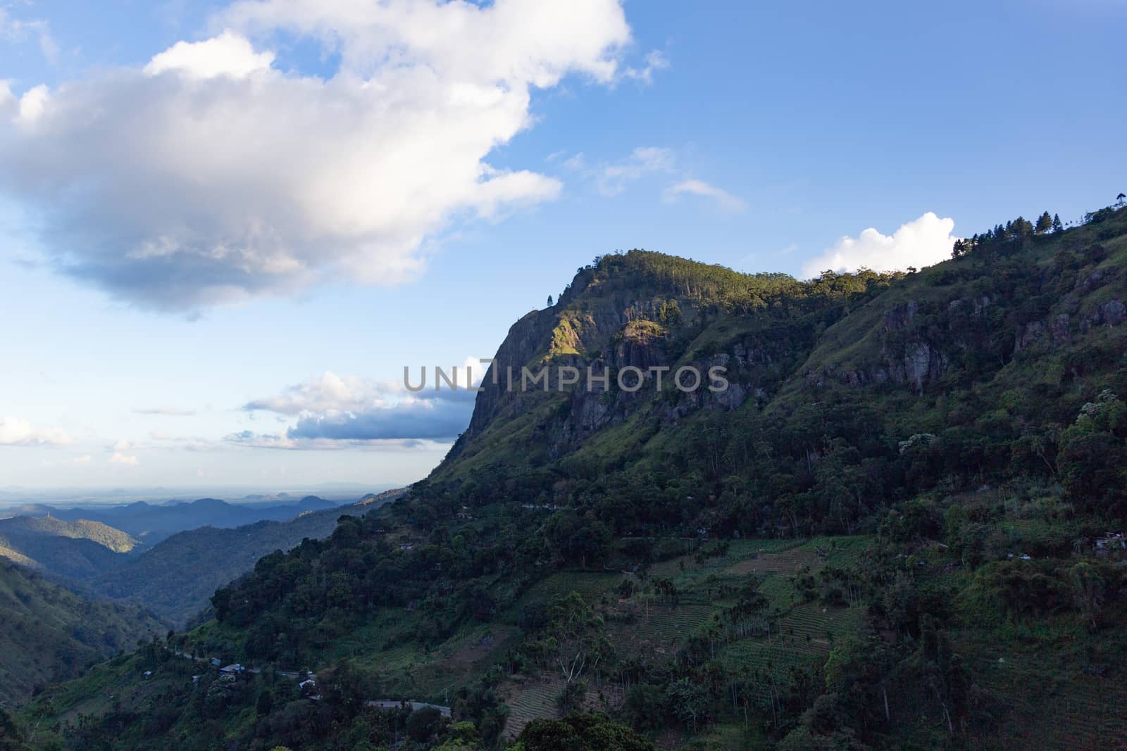 Ella Sri Lanka mountain gap landscape against blue skies with clouds Adams Peak by kgboxford