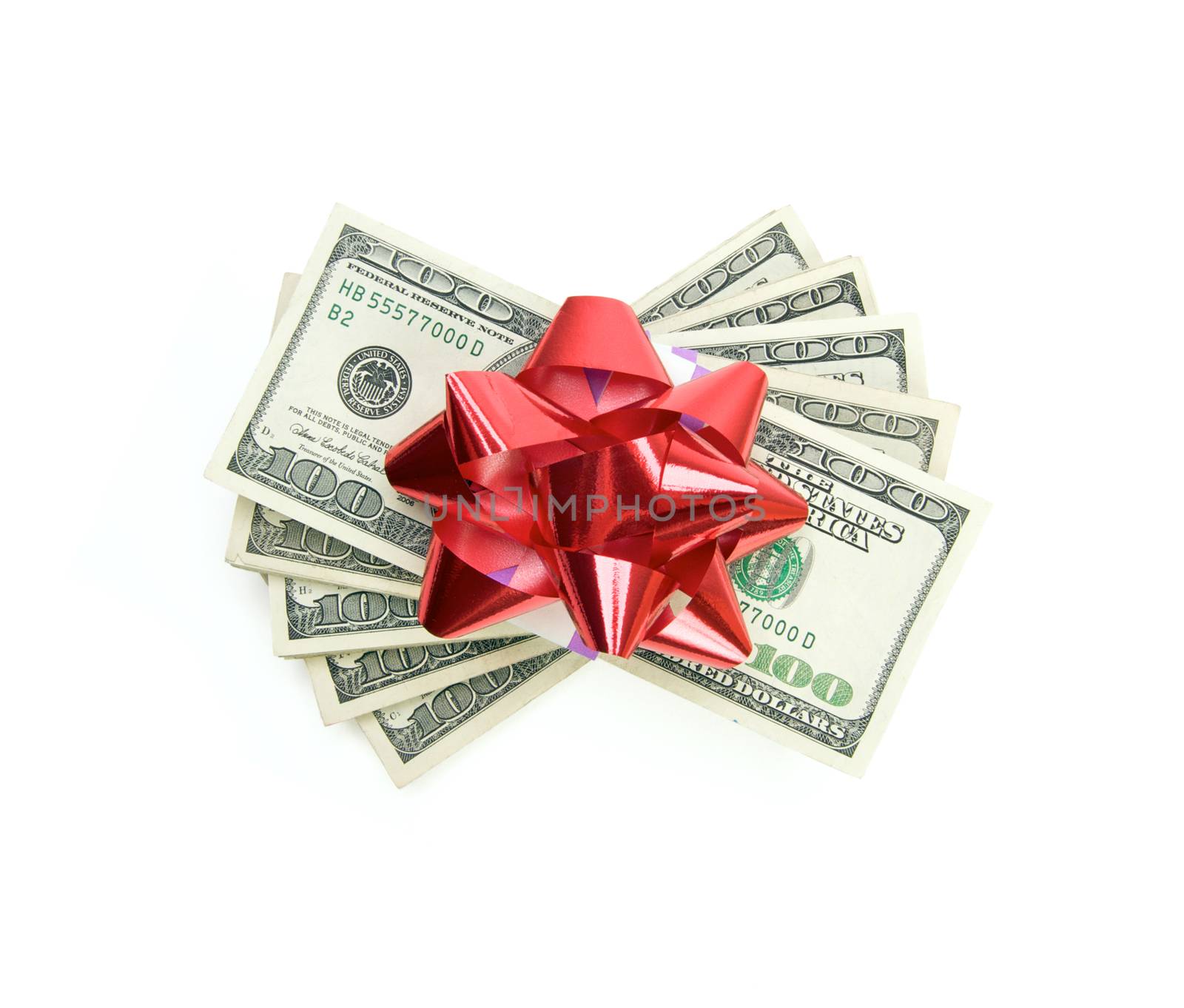 Stack of Money with Bow Isolated on a White Background by Feverpitched