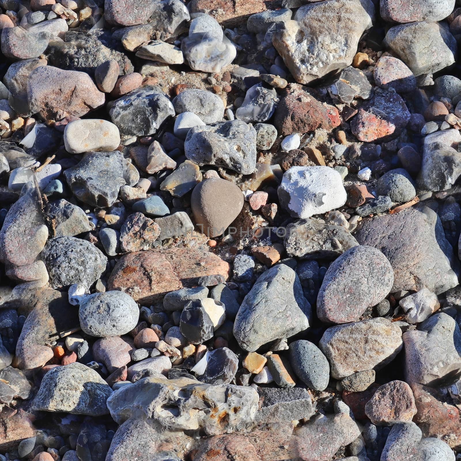 Photo realistic seamless texture pattern of pebbles and stones at a baltic sea beach