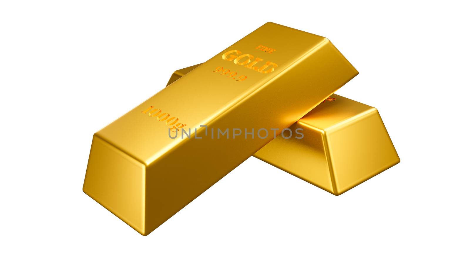 Two Gold bars on a white isolated background. Banking business concept. 3D rendering.