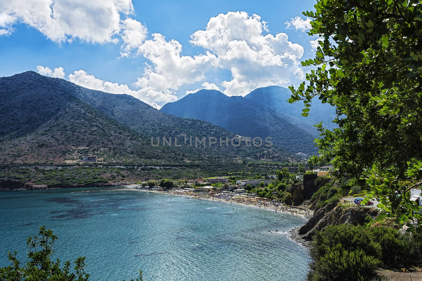 Mountain and sea landscape. Livadi Beach in the village of Bali on the island of Crete (Greece)