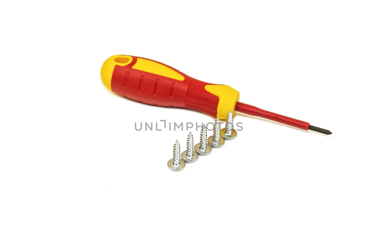 On a light background is a screwdriver with a cross-shaped tip and self-cutters of the same size