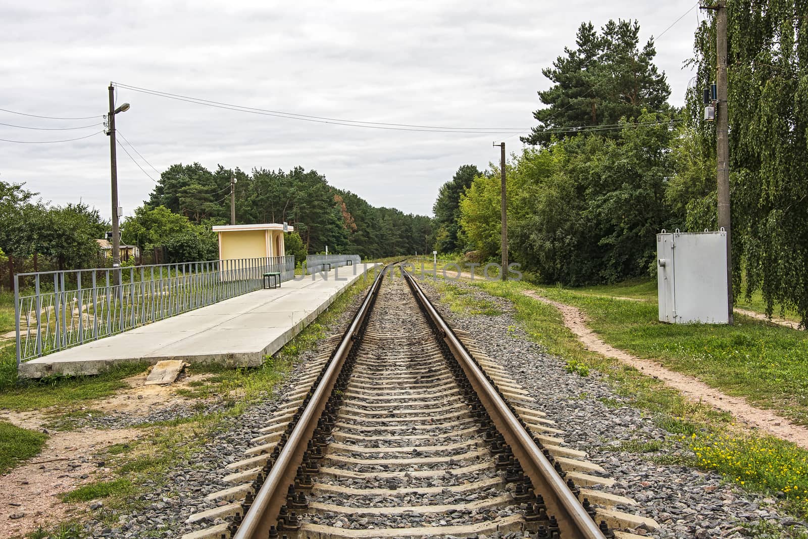 Railway transport. Platform of the stopping point on the railway