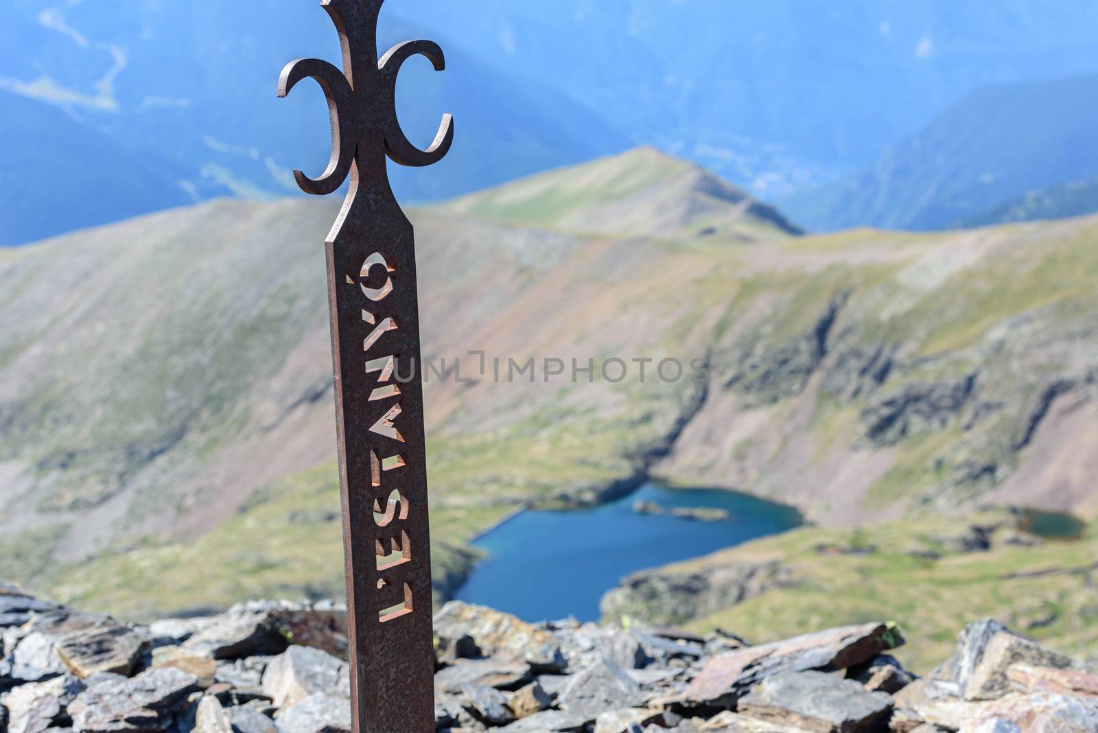 Vall del Riu, Andorra : 2020 08 : Views of the Vall de Riu lake from the Estanyo peak in Andorra in summer 2020.