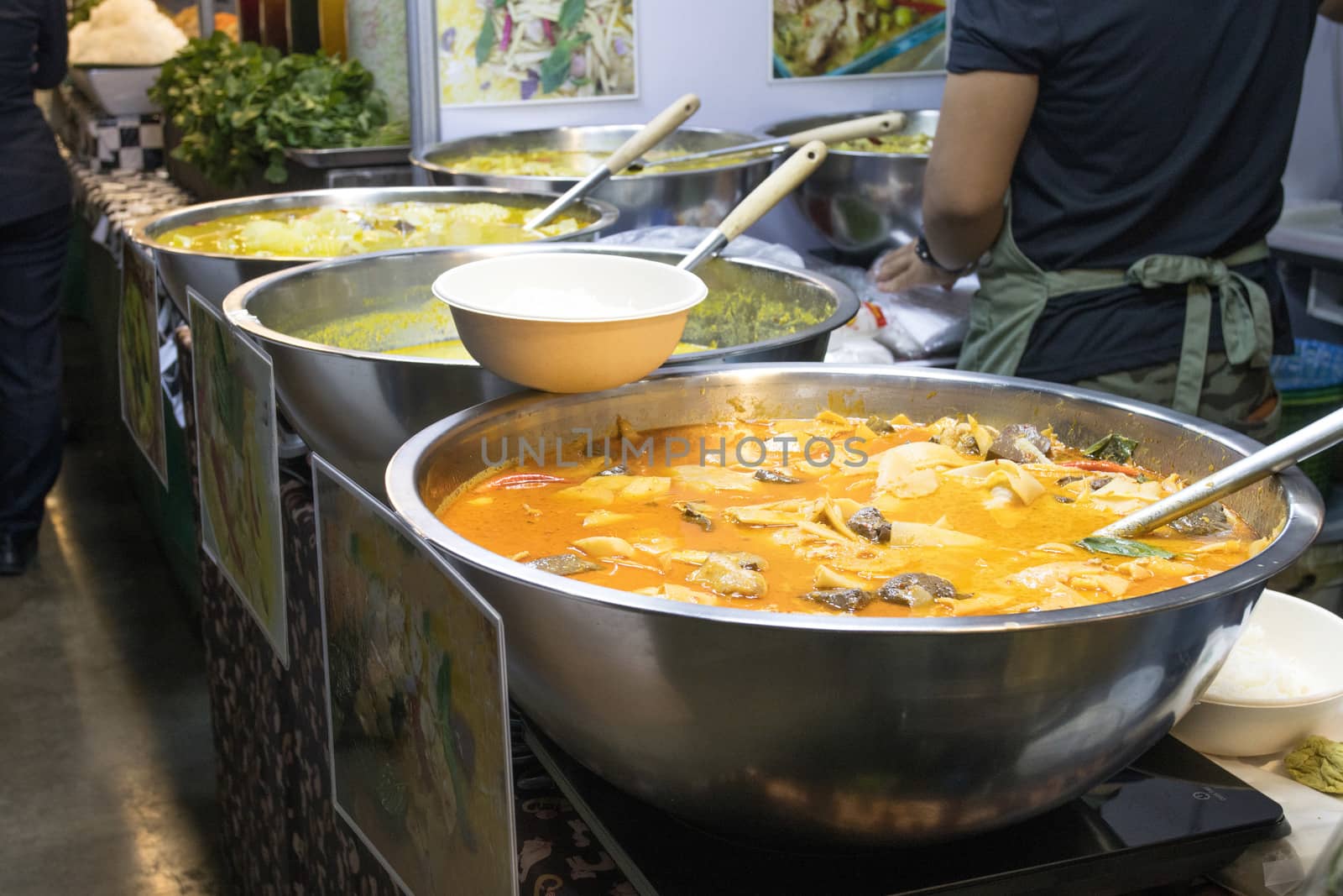 Thai street foods, Thai foods style Rice and Curry at market Bangkok of Thailand.