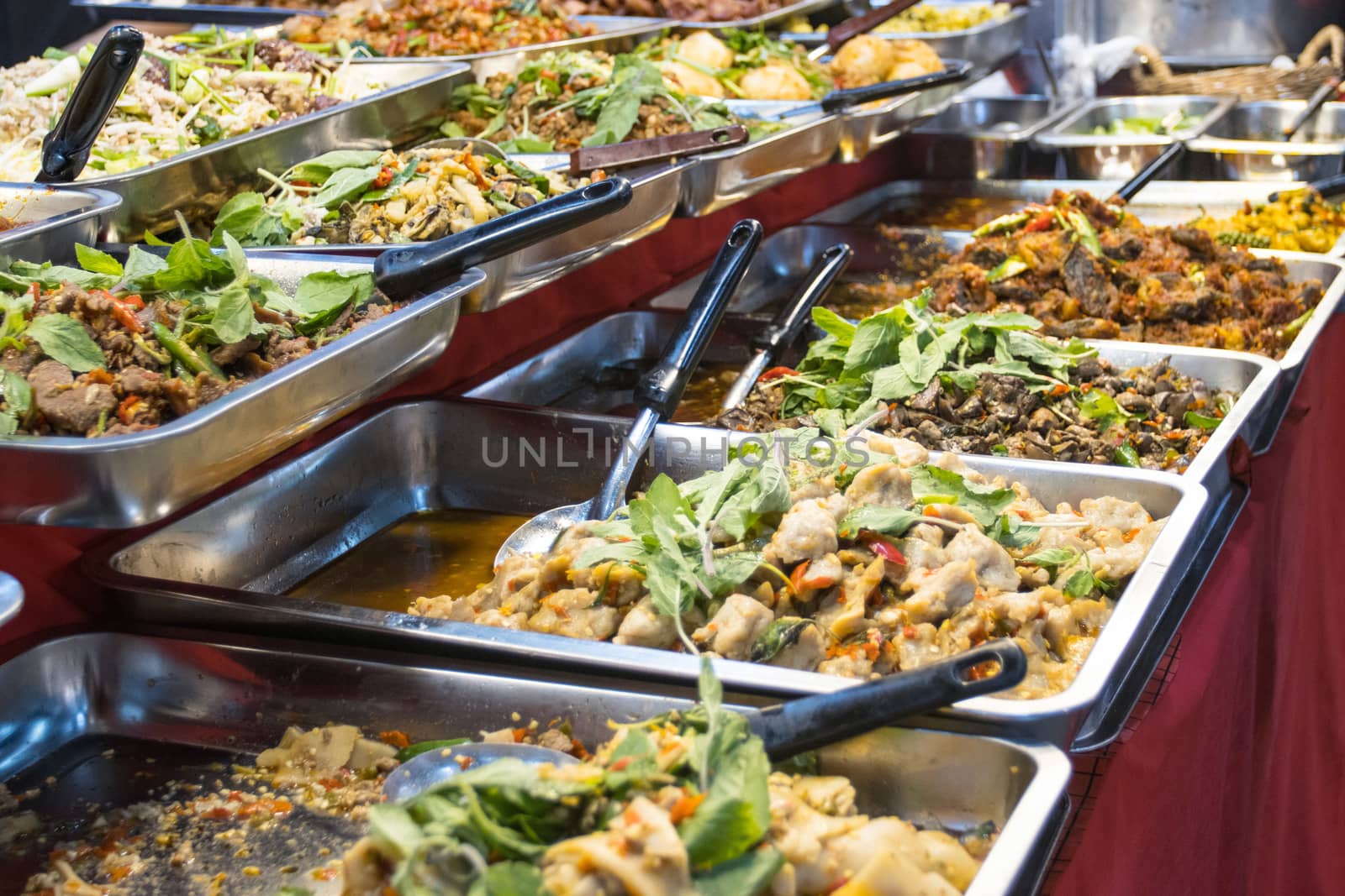 Thai street foods, Thai foods style Rice and Curry at market Bangkok of Thailand.