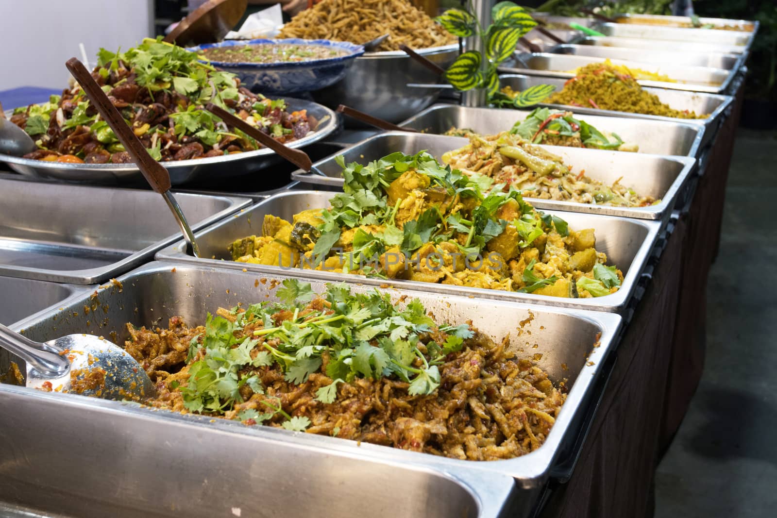 Thai street foods, Thai foods style Rice and Curry at market Bangkok of Thailand.