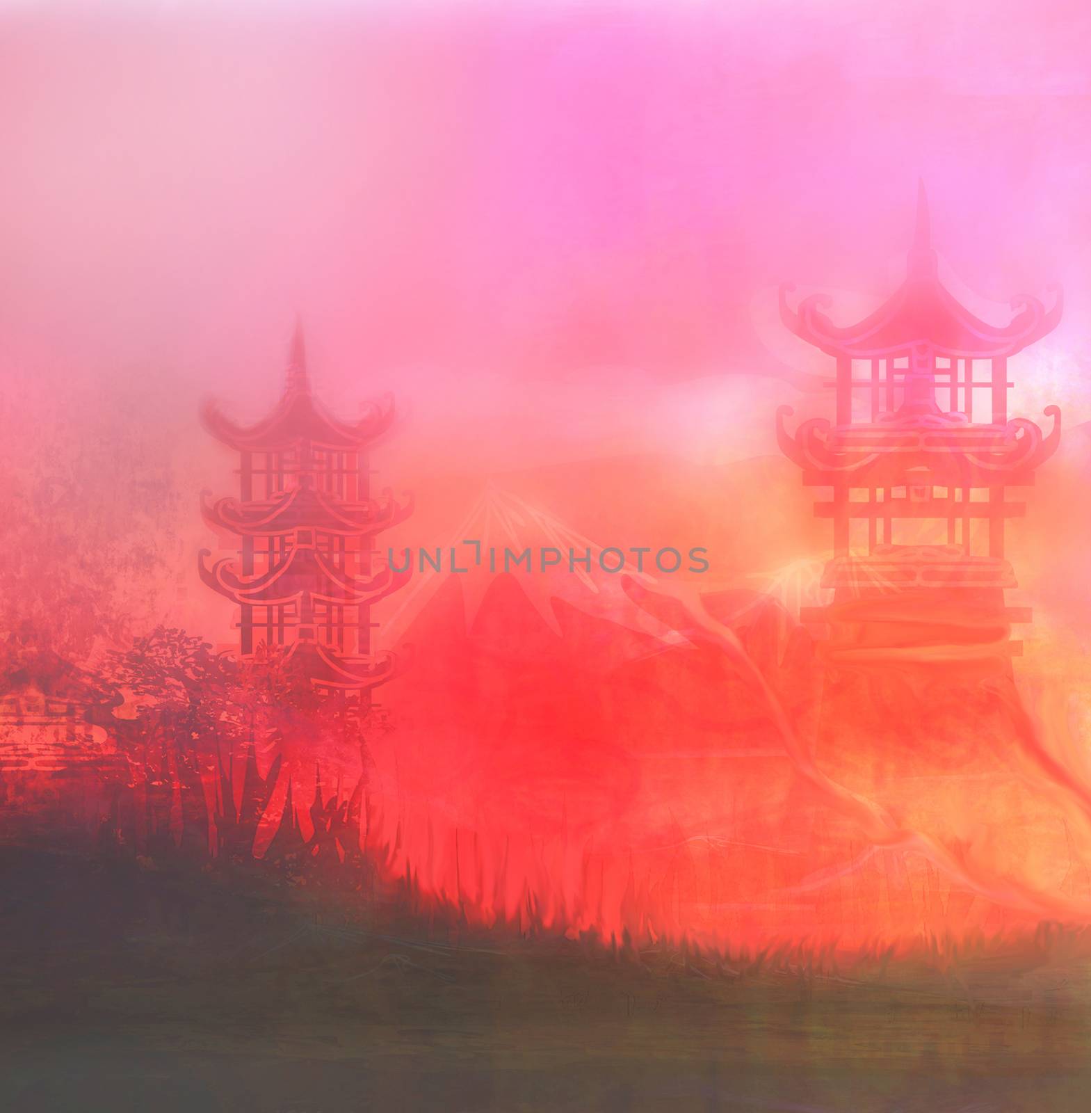 Abstract Asian Landscape during sunset