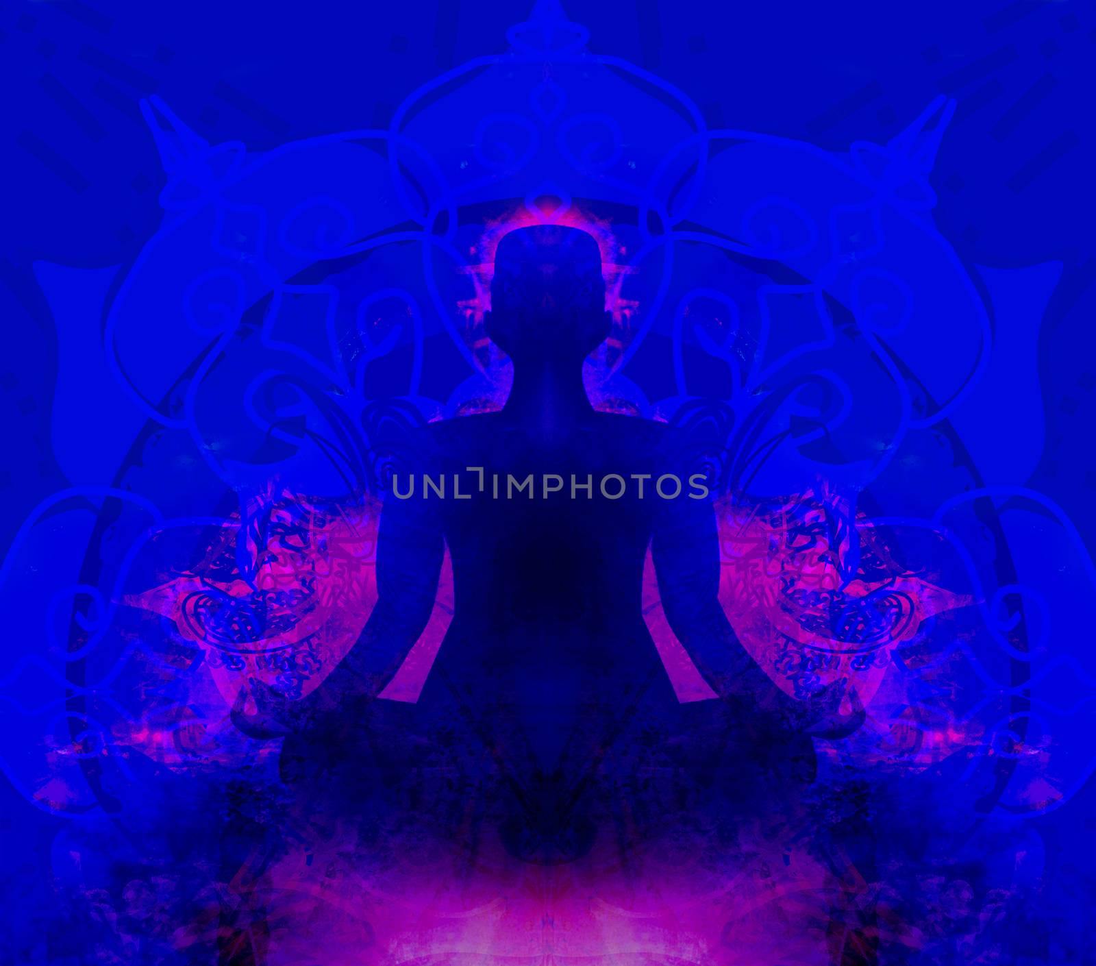 Illustration of a human body in lotus pose - meditating person