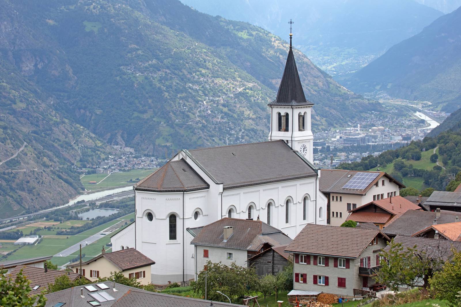 Eisscholl, Switzerland on july 17, 2020: The restored church of the small village of Eisscholl, Switzerland