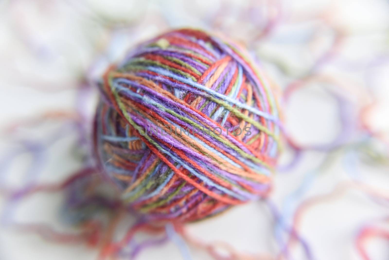 selective focus at different threads for knitting, diy concept