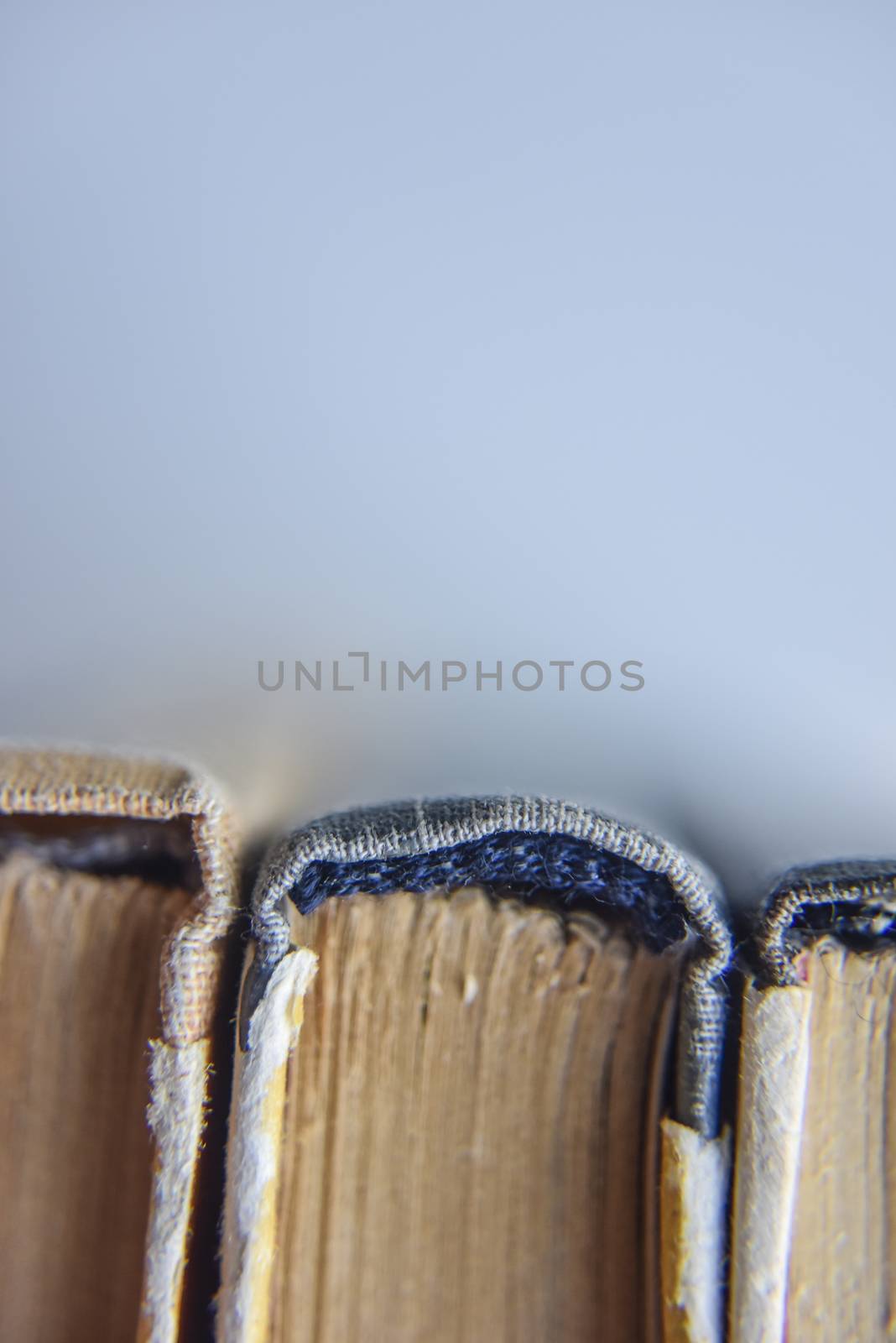 old books, macro view from the bottom, selective focus