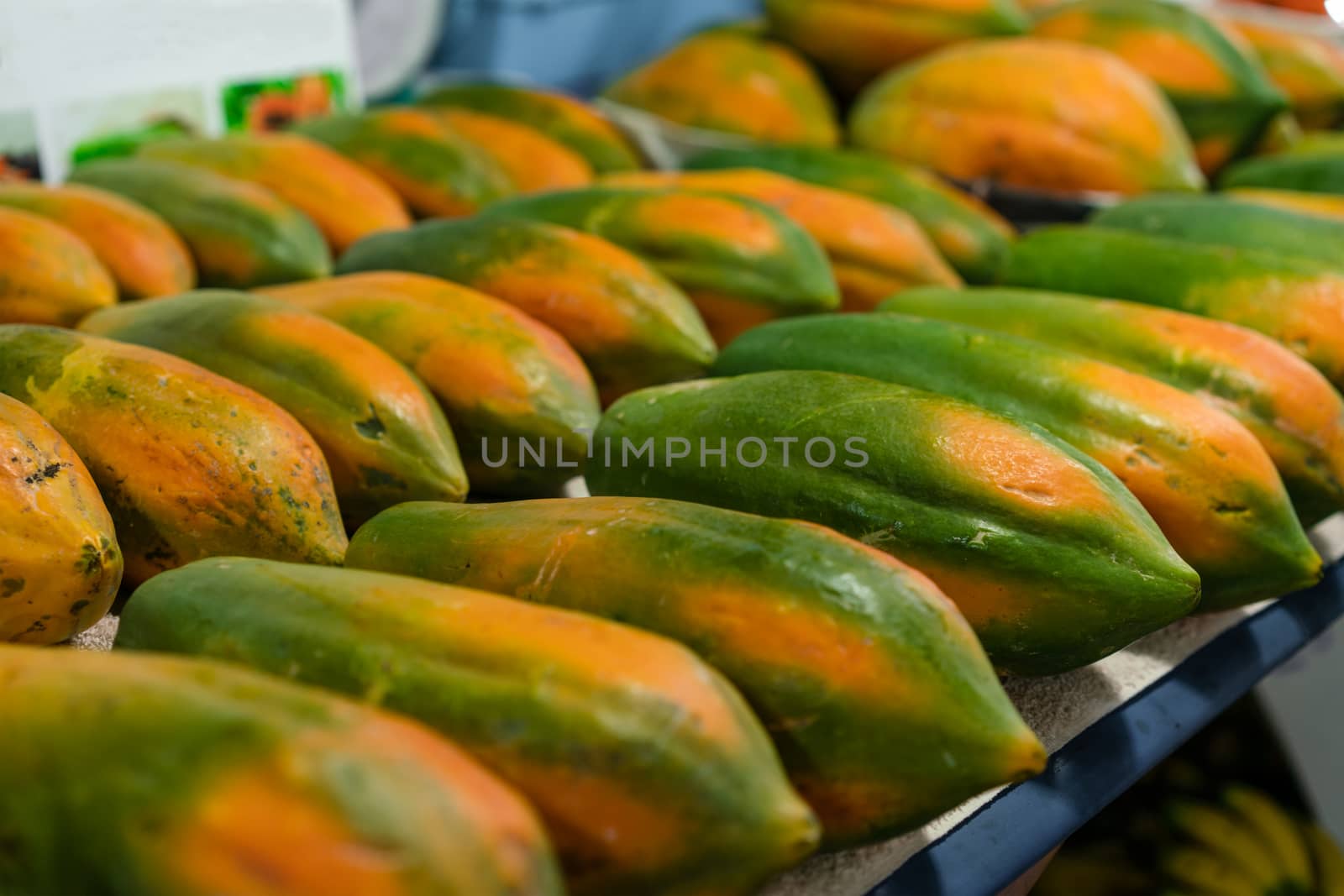 Fresh papaya at the market.  Fruit organic concept