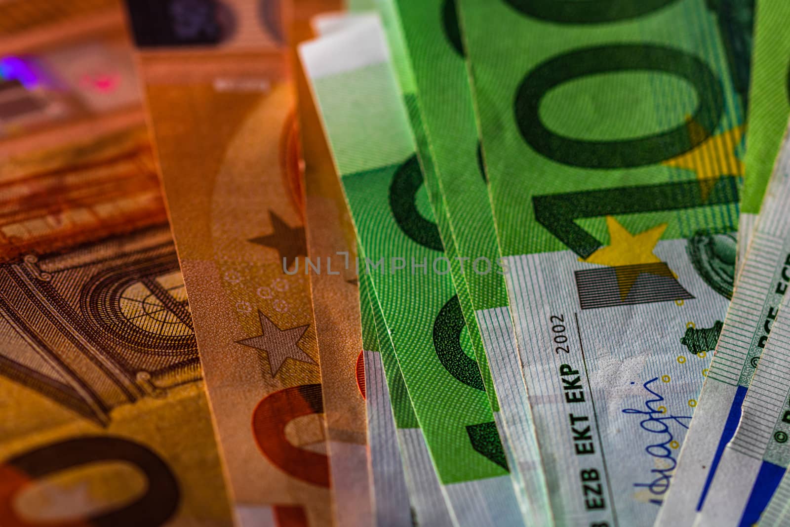 Selective focus with detail on euro money isolated, euro money background.