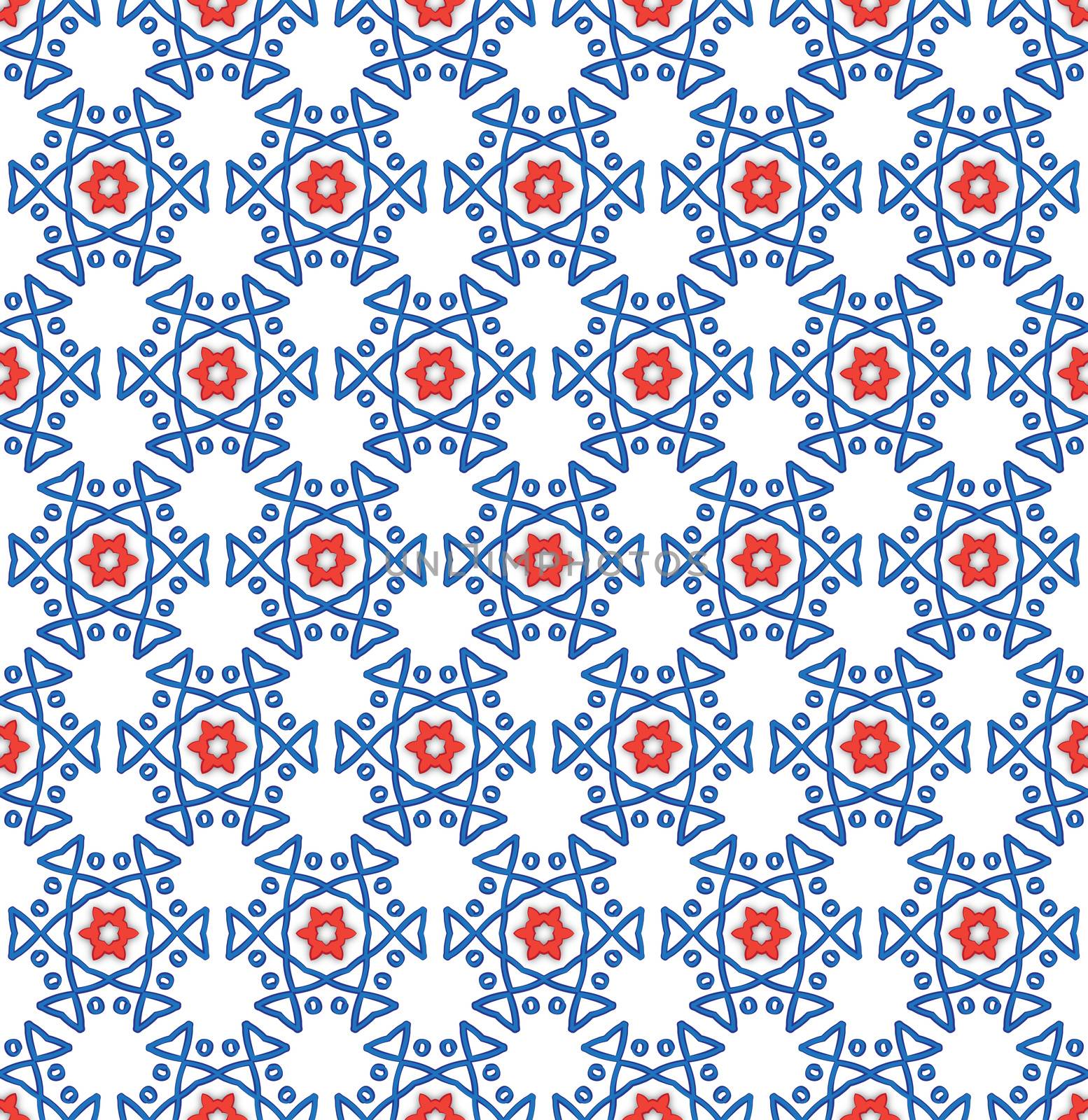 background or textile blue and red hexagonal star winter pattern