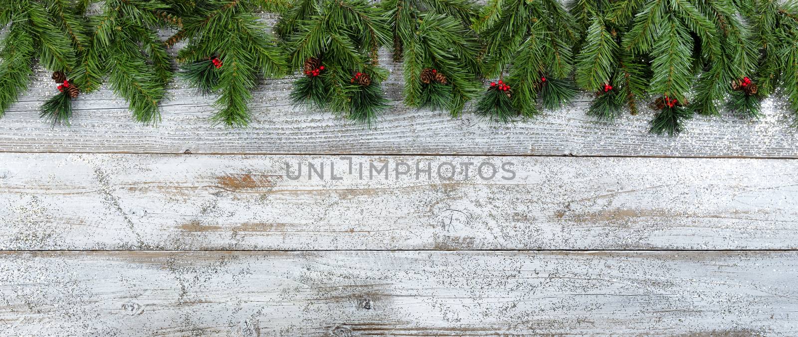 Christmas or New Year holiday background on white aged wood with by tab1962