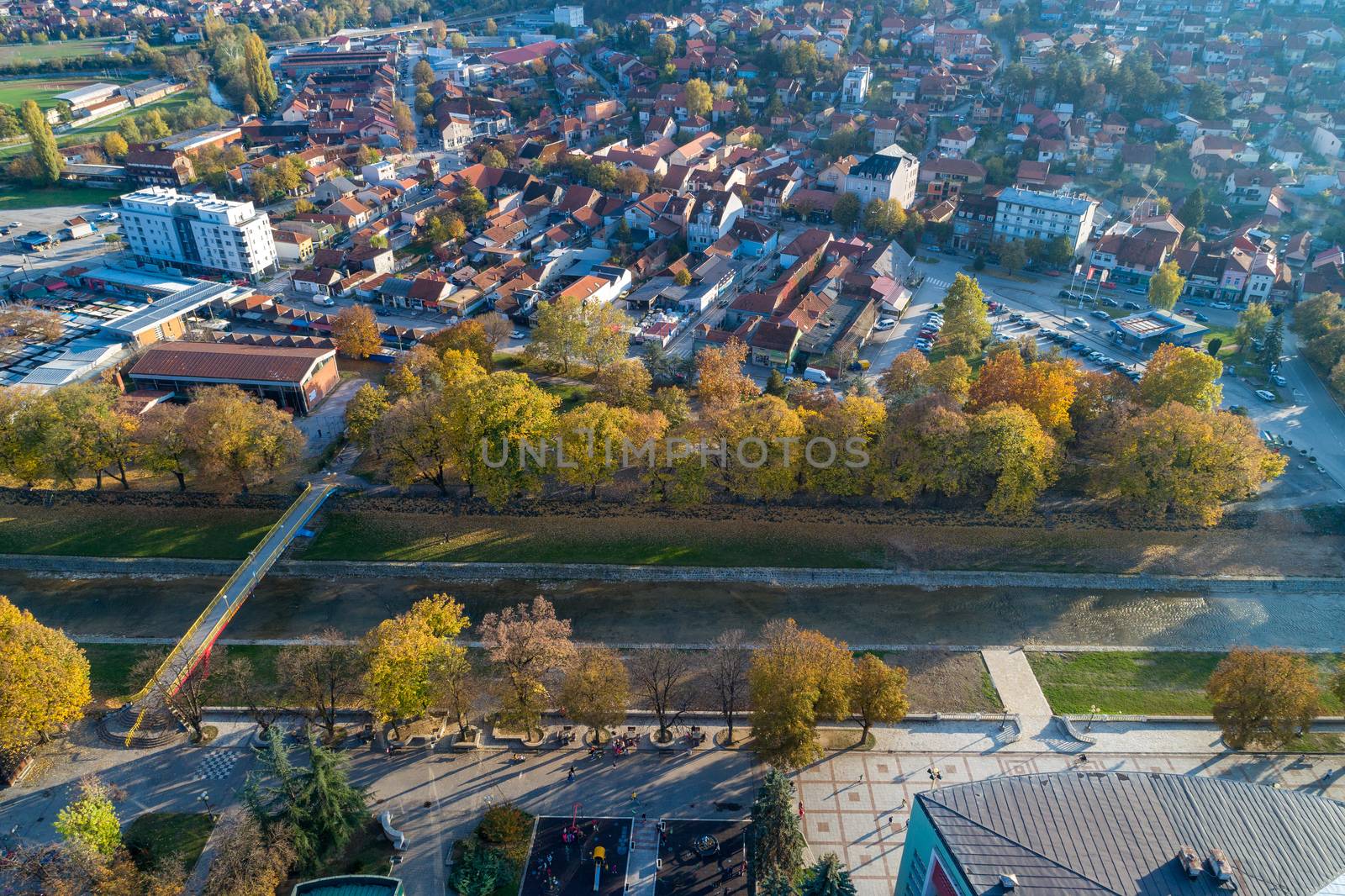 Valjevo - panorama of city in Serbia. Aerial drone view  by adamr
