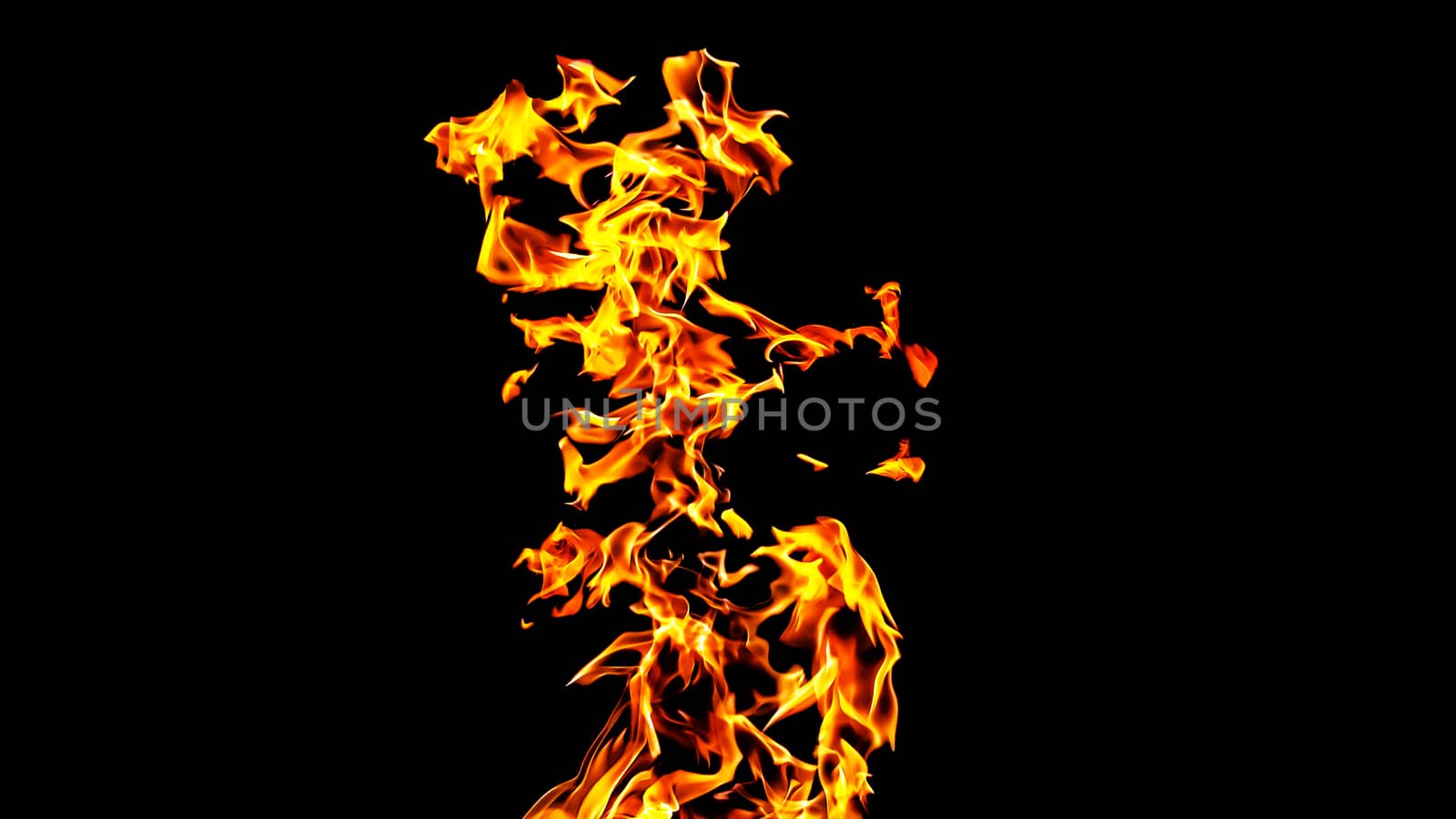 Fire flames on black background isolated. Burning gas or gasoline burns with fire and flames. Flaming burning sparks close-up, fire patterns. Infernal glow of fire in the dark with copy-space