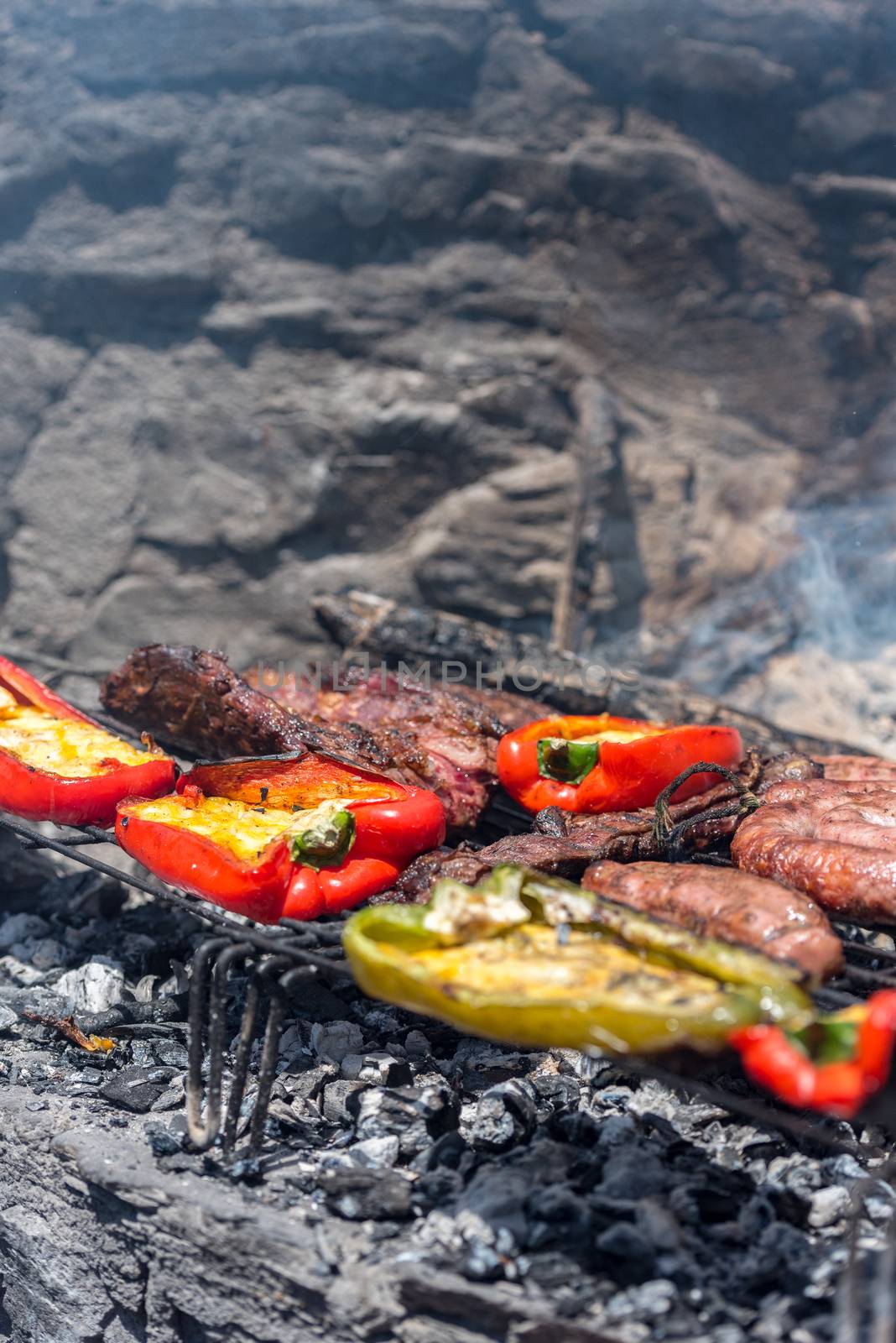 Closeup take of a traditional Argentinian and Uruguayan barbecue by martinscphoto