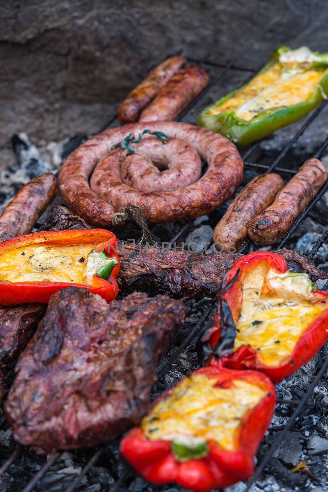 Closeup take of a traditional Argentinian and Uruguayan barbecue by martinscphoto