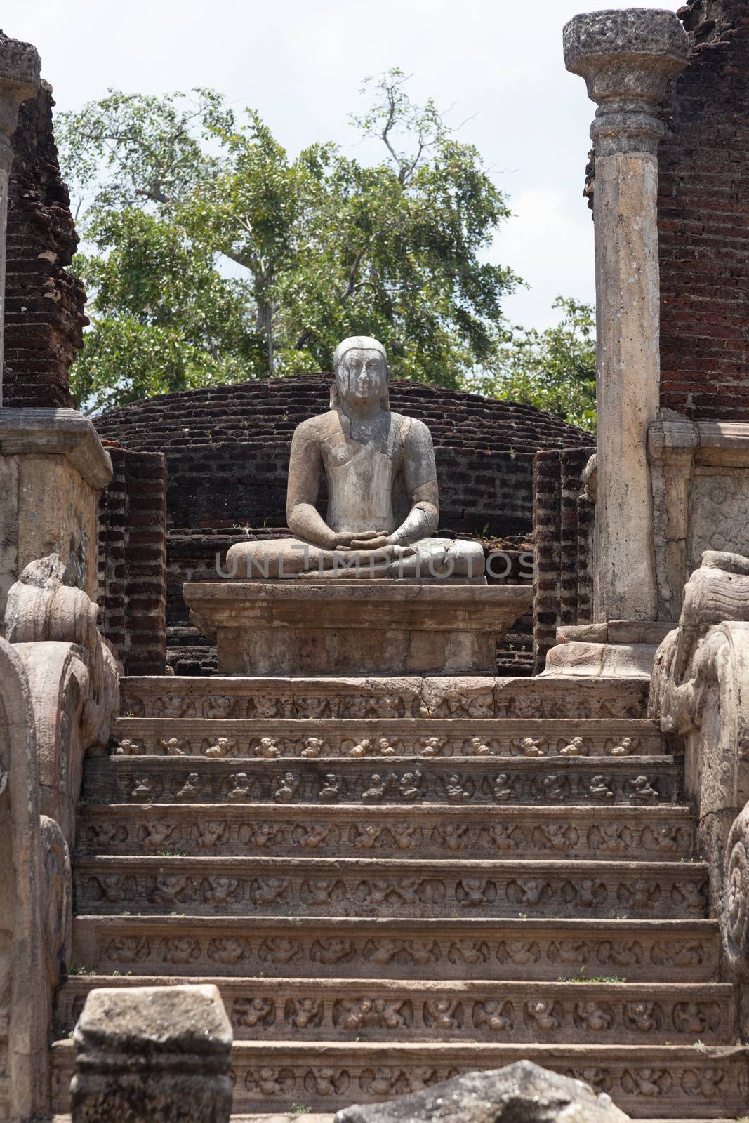 Polonnaruwa Sri Lanka Ancient ruins. Statues including Buddha stupa carvings . High quality photo