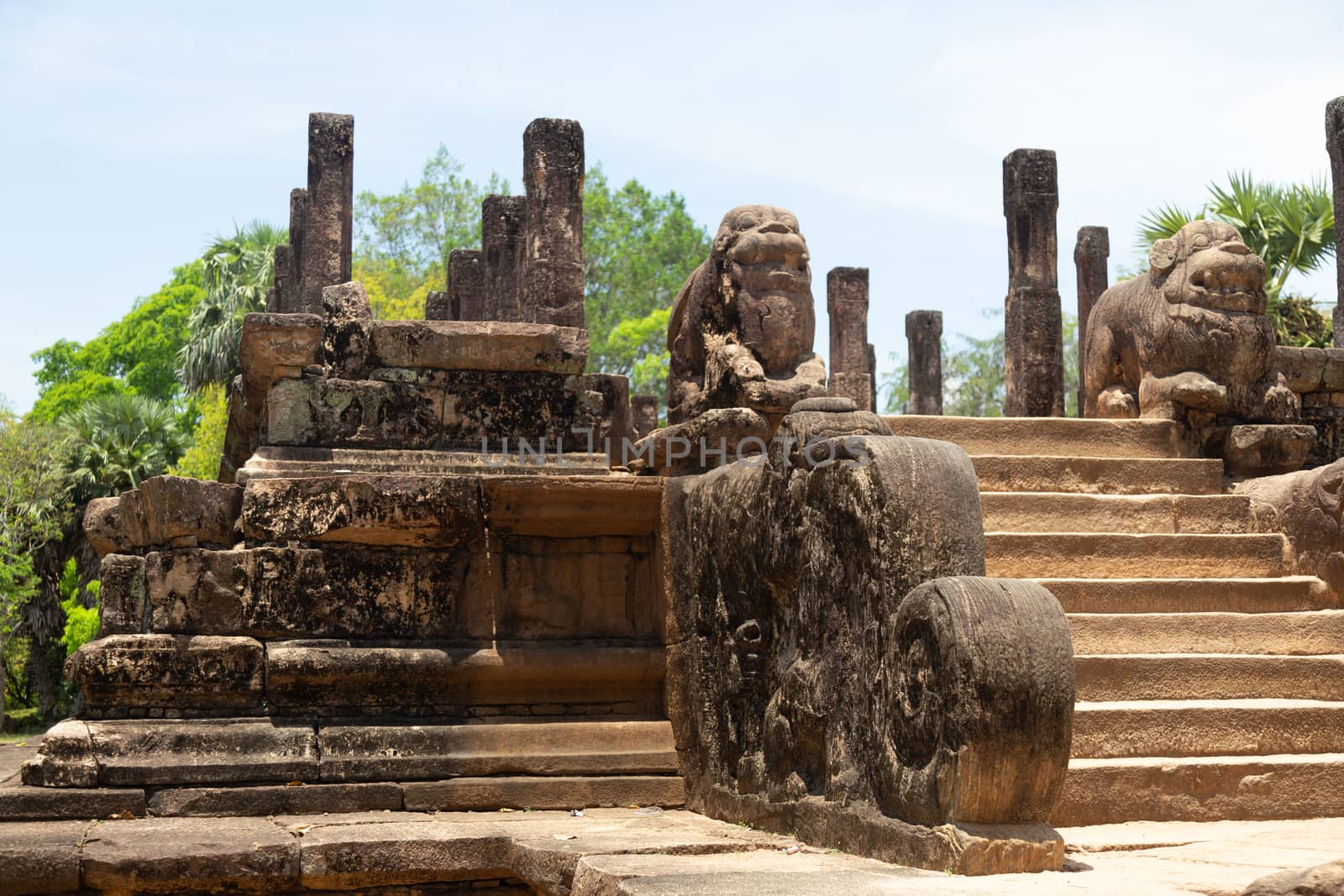 Polonnaruwa Sri Lanka Ancient ruins. Statues including Buddha stupa carvings . High quality photo