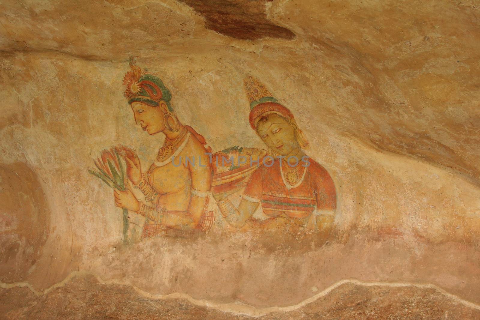 Sigiriya, Sri Lanka murals rock paintings Damsels, 5th century frescoes  by kgboxford
