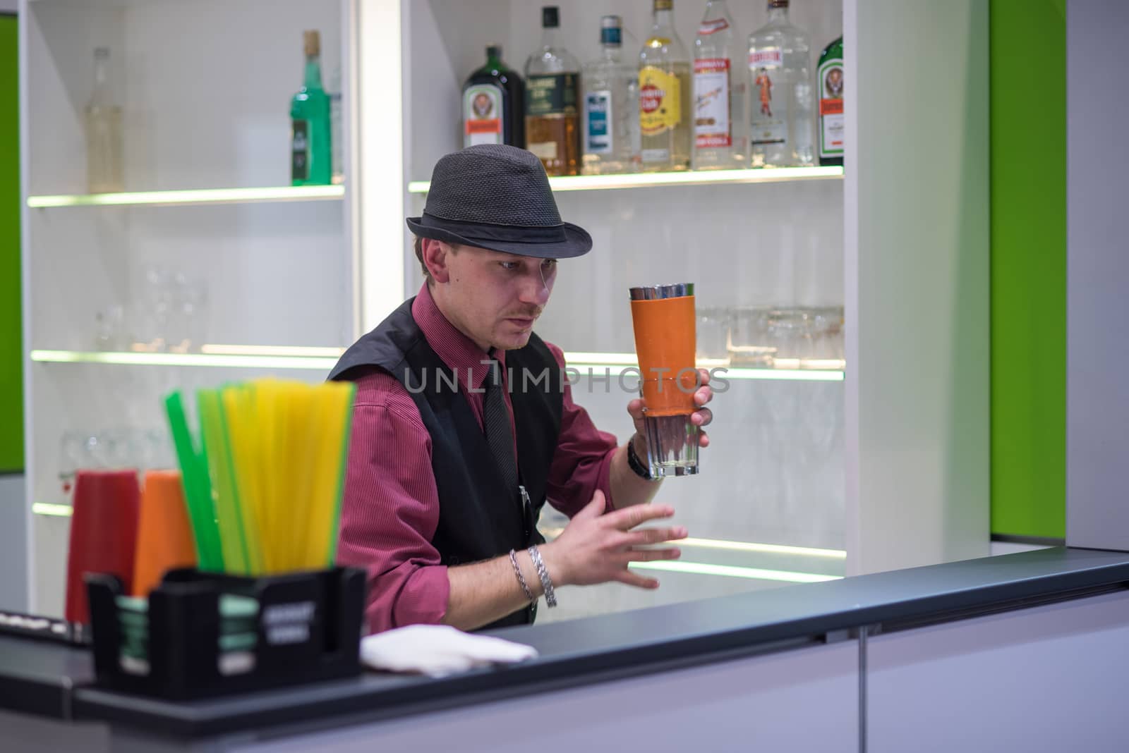 20/05/2018. Brno, Czech Republic. A barman is preparing a cocktail at the Amper convention at the Bno Exhibition Center. czech Republic by gonzalobell