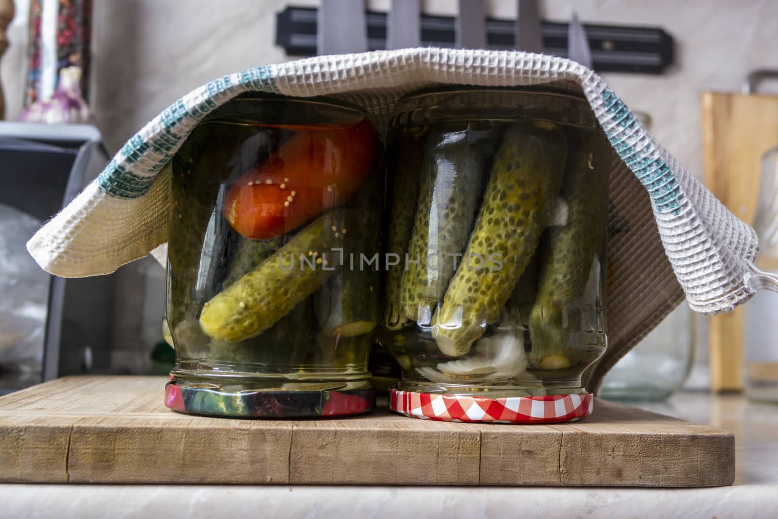 canned homemade pickles and tomatoes,