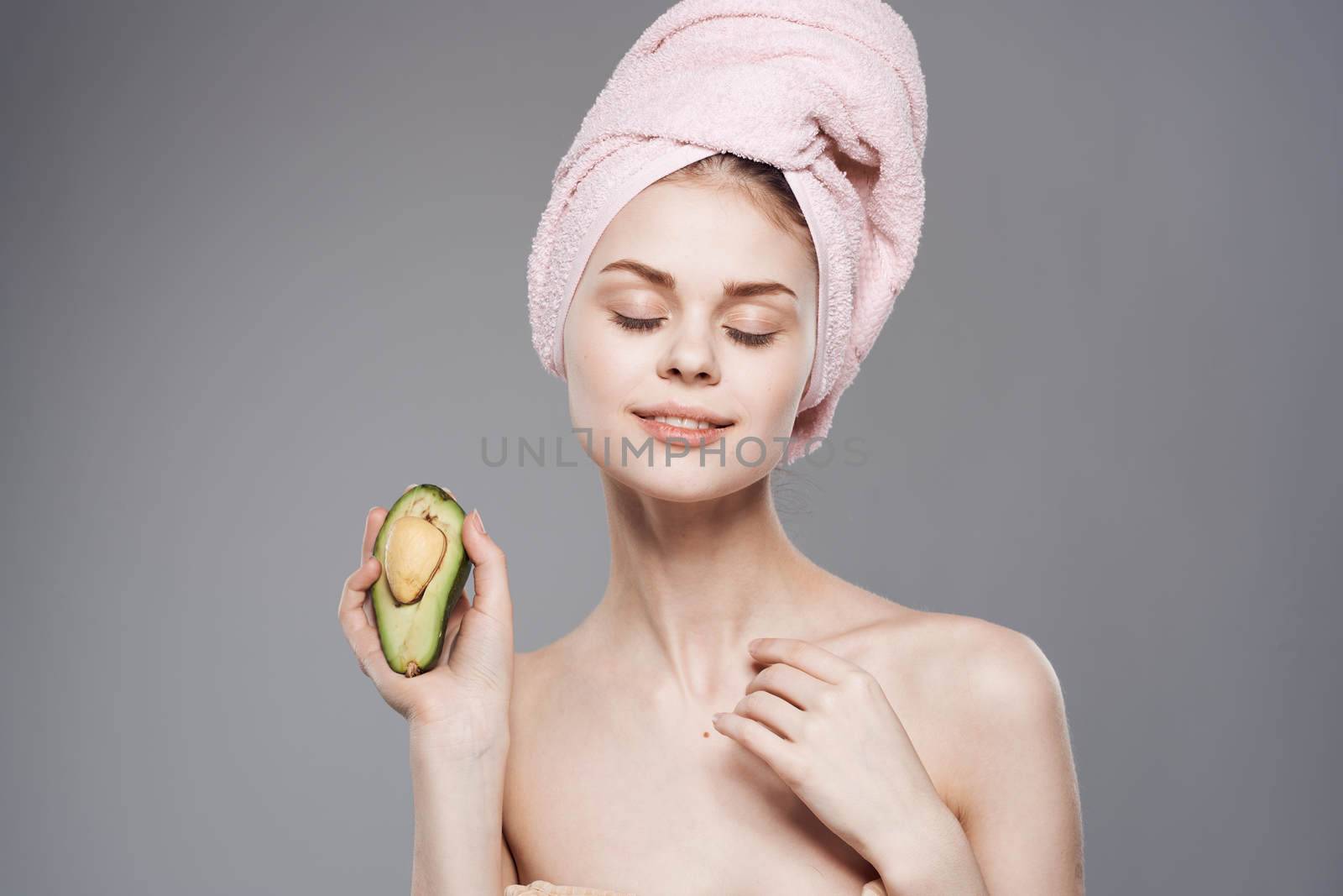 cheerful woman naked shoulders healthy skin vitamins avocado lifestyle by SHOTPRIME