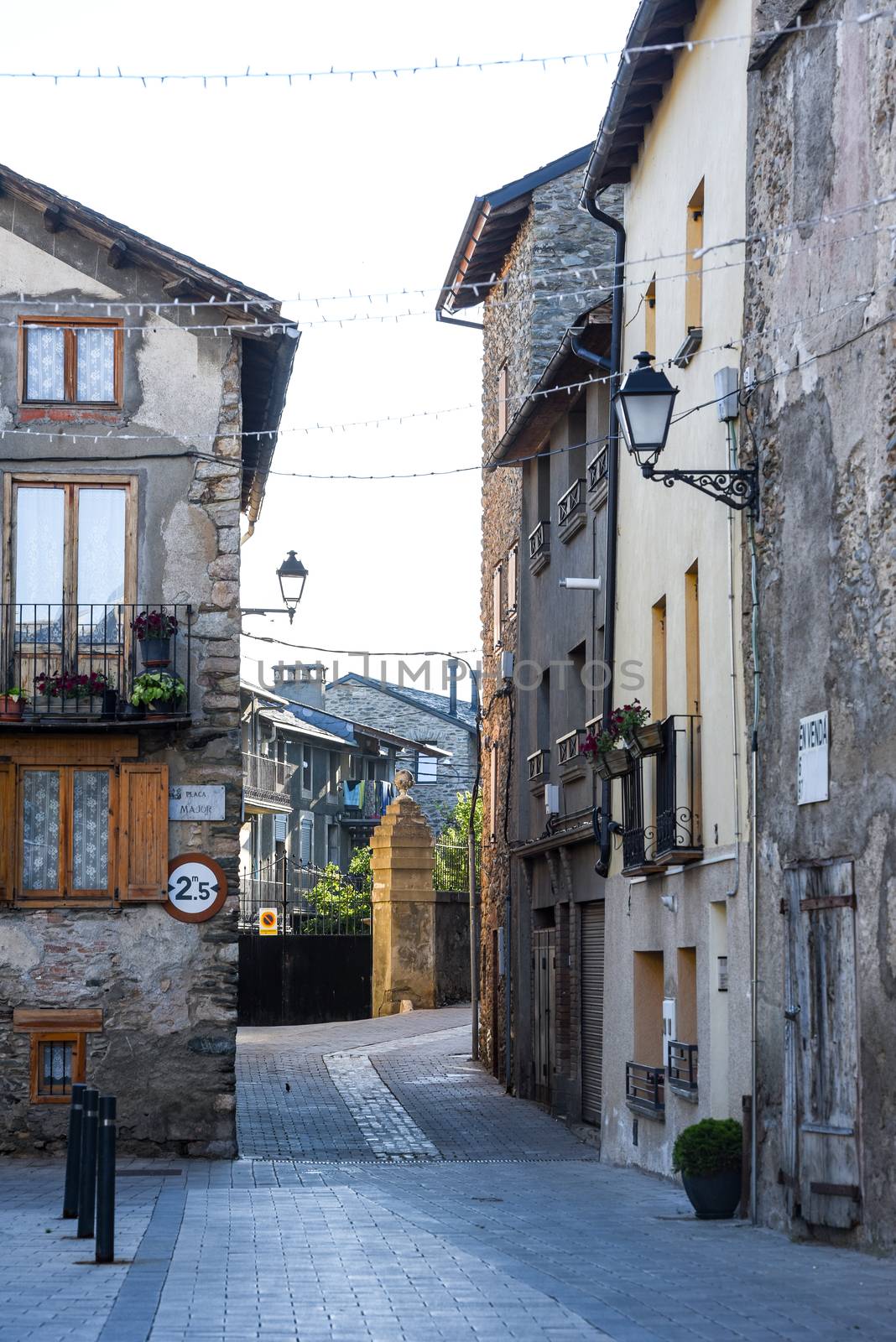 Alp, Spain : 2020 19 July : Major Street behind the Church of Parròquia de Sant Pere in Summer. Alp, Spain  on July 2020.