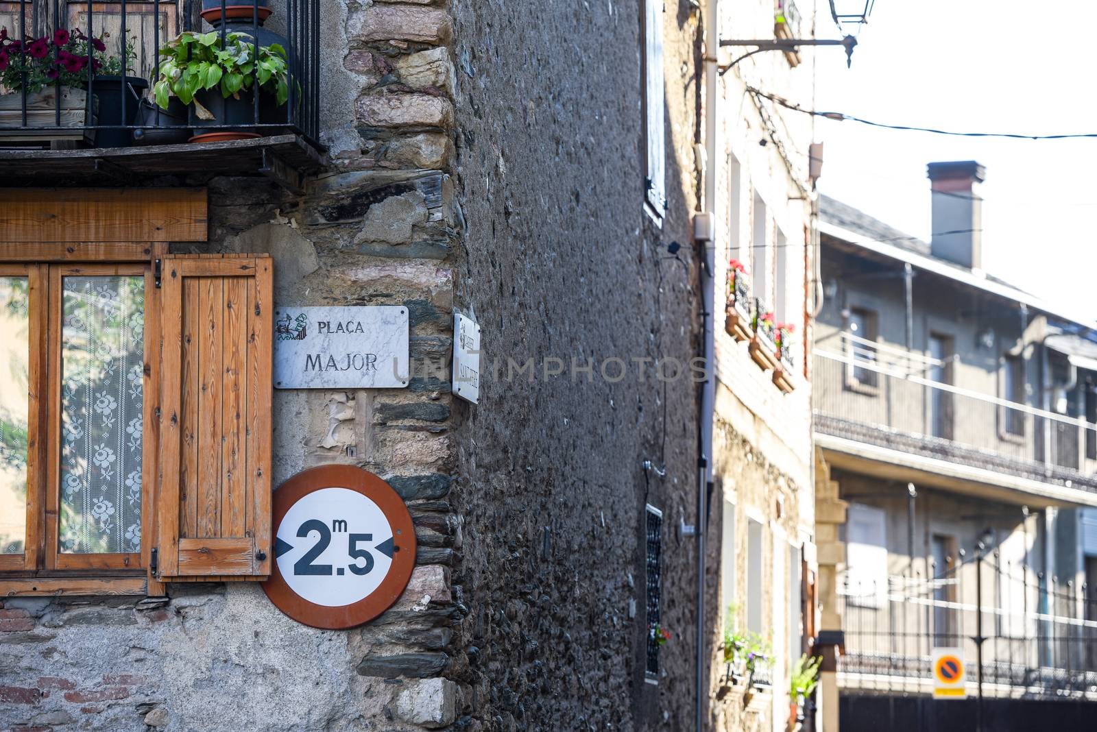 Alp, Spain : 2020 19 July : Major Street behind the Church of Parròquia de Sant Pere in Summer. Alp, Spain  on July 2020.