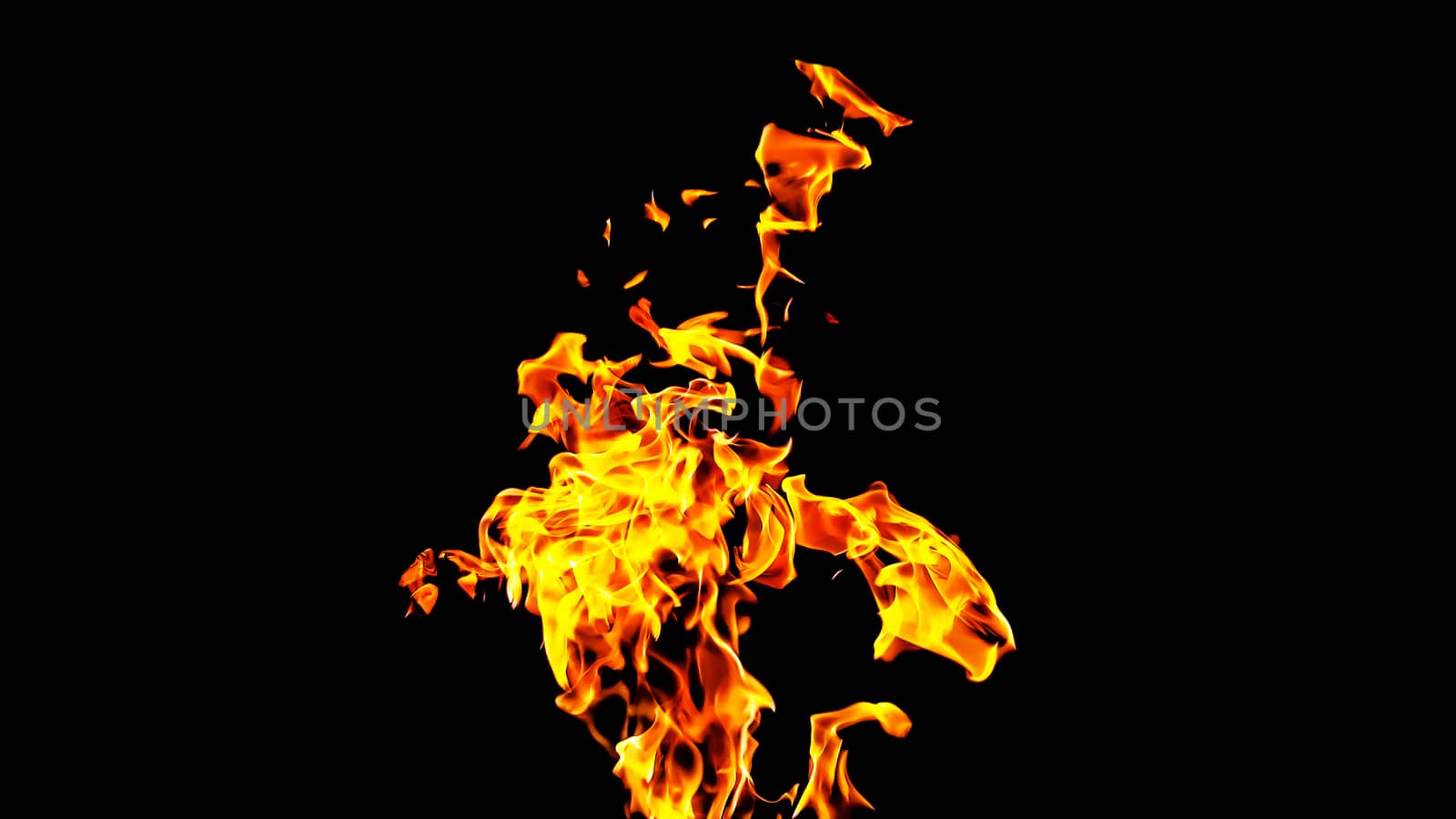 Fire flames on black background isolated. Burning gas or gasoline burns with fire and flames. Flaming burning sparks close-up, fire patterns. Infernal glow of fire in the dark with copy-space