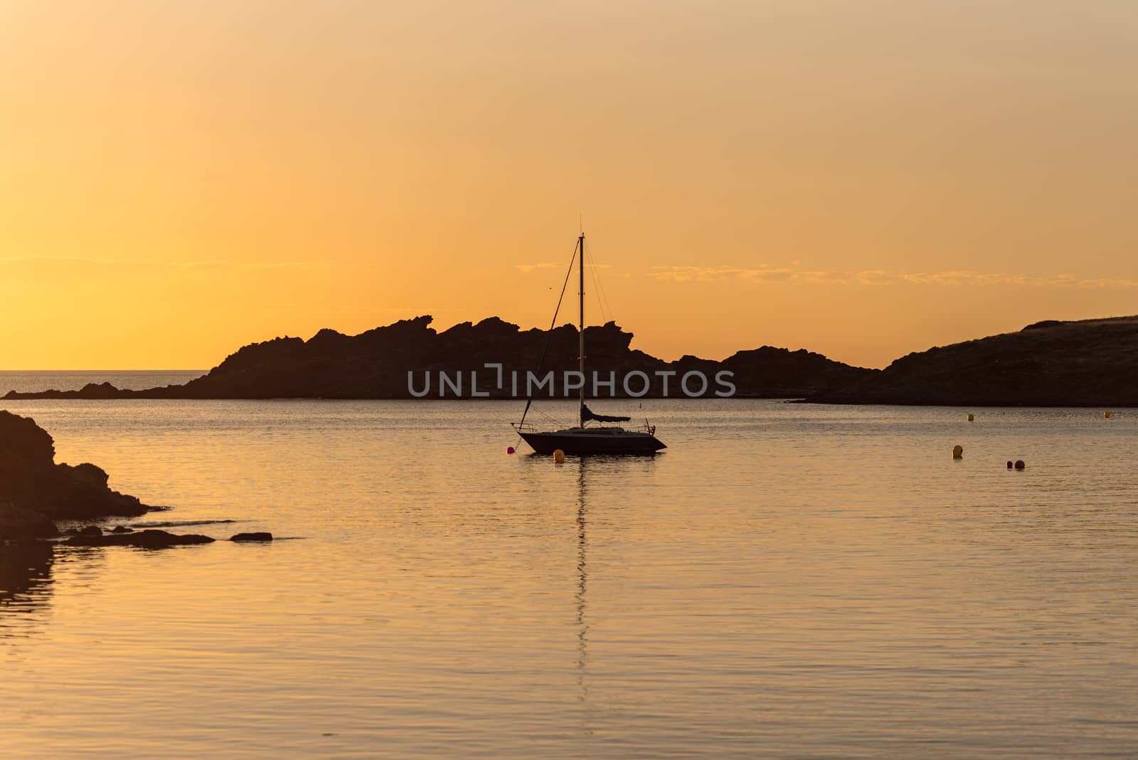 Sunset in Port Lligat in Cala Salvador Dali, painter, sculptor, printmaker. . House Museum. In Port Lligat 8 July 2020.