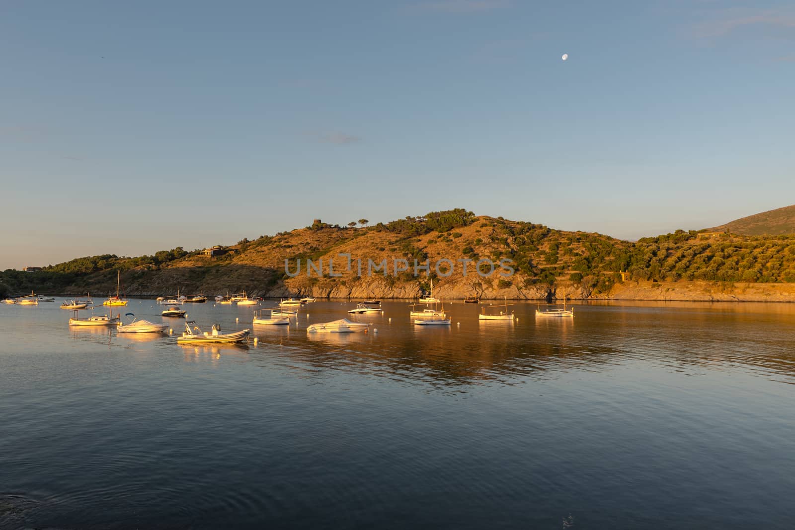 Sunset in Port Lligat in Cala Salvador Dali, painter, sculptor, printmaker. . House Museum. In Port Lligat 8 July 2020.