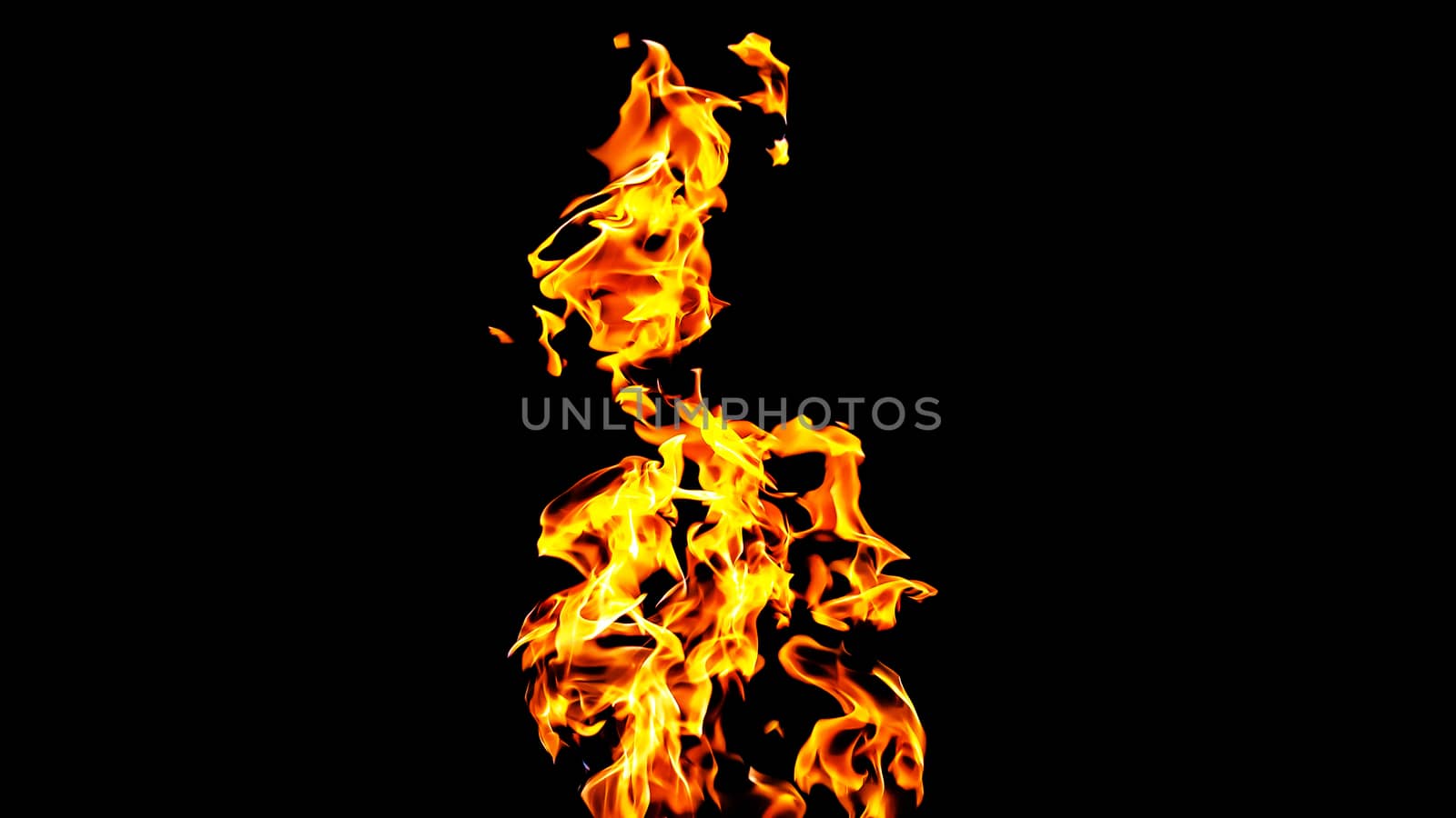 Fire flames on black background isolated. Burning gas or gasoline burns with fire and flames. Flaming burning sparks close-up, fire patterns. Infernal glow of fire in the dark with copy-space