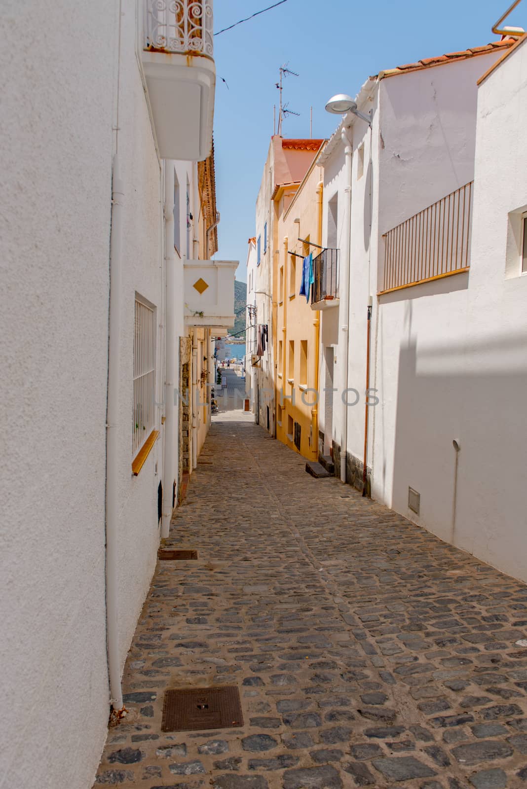 Port de la Selva, Spain : 9 July 2020 : Street in Port de la Selva, one of the most touristic villages of Costa Brava, on 9 July 2020, in Port de la Selva, Catalonia, Spain.